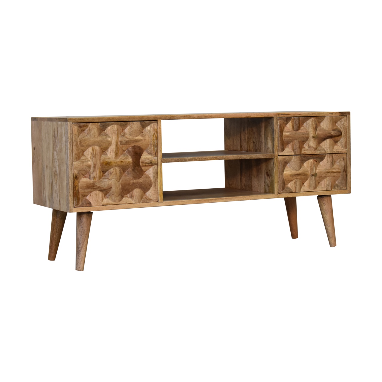 Solid Mango Wood Oak Finished Kita 1 Door 2 Drawer Media Unit - Image 3