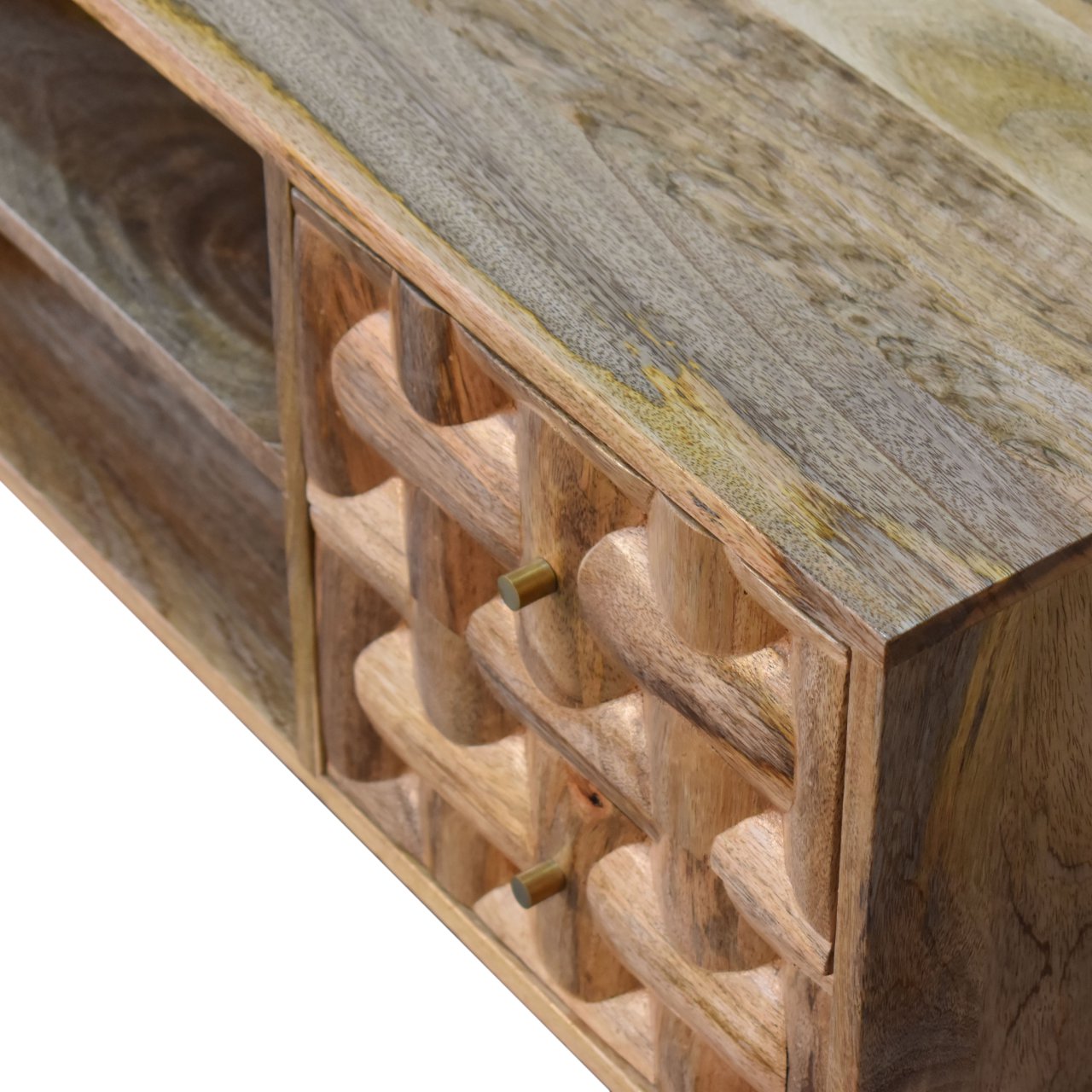 Solid Mango Wood Oak Finished Kita 1 Door 2 Drawer Media Unit - Image 5