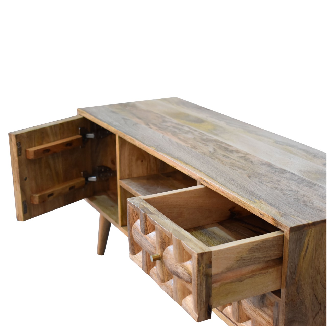 Solid Mango Wood Oak Finished Kita 1 Door 2 Drawer Media Unit - Image 6
