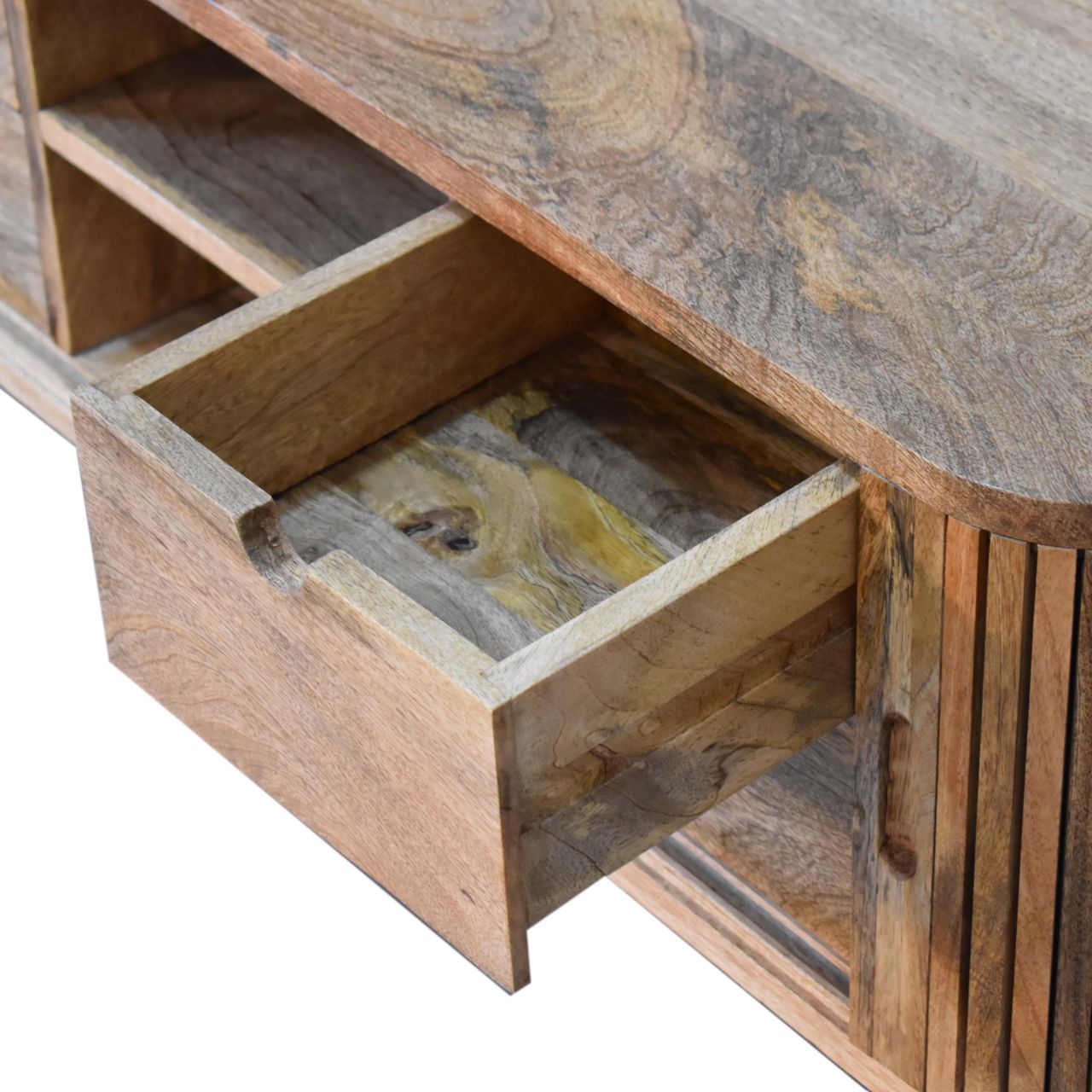 Solid Mango Wood Oak Finished 2 Handle Mokka Media Unit - Image 6