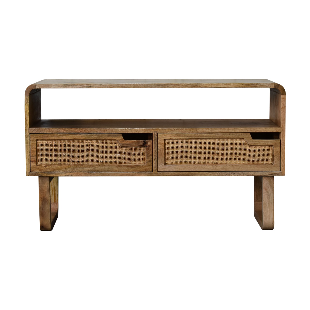 Solid Mango Wood Oak and Rattan Finished 2 Door Tallin Media Unit
