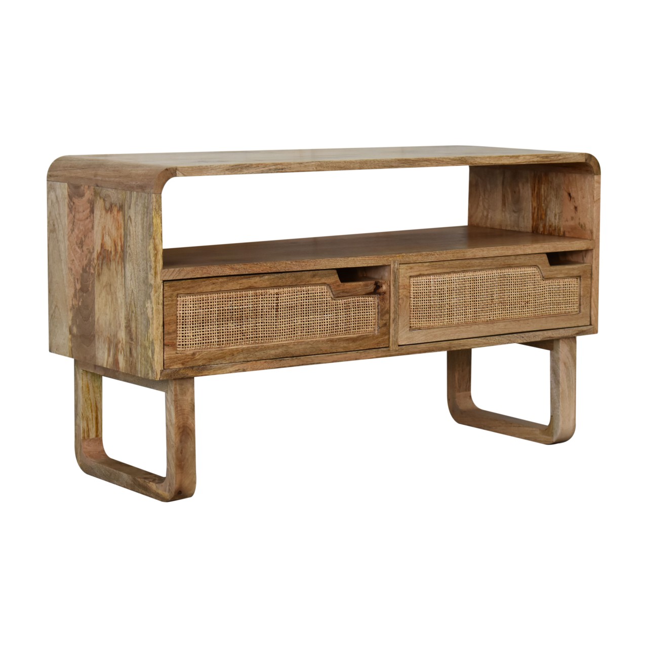 Solid Mango Wood Oak and Rattan Finished 2 Door Tallin Media Unit - Image 2