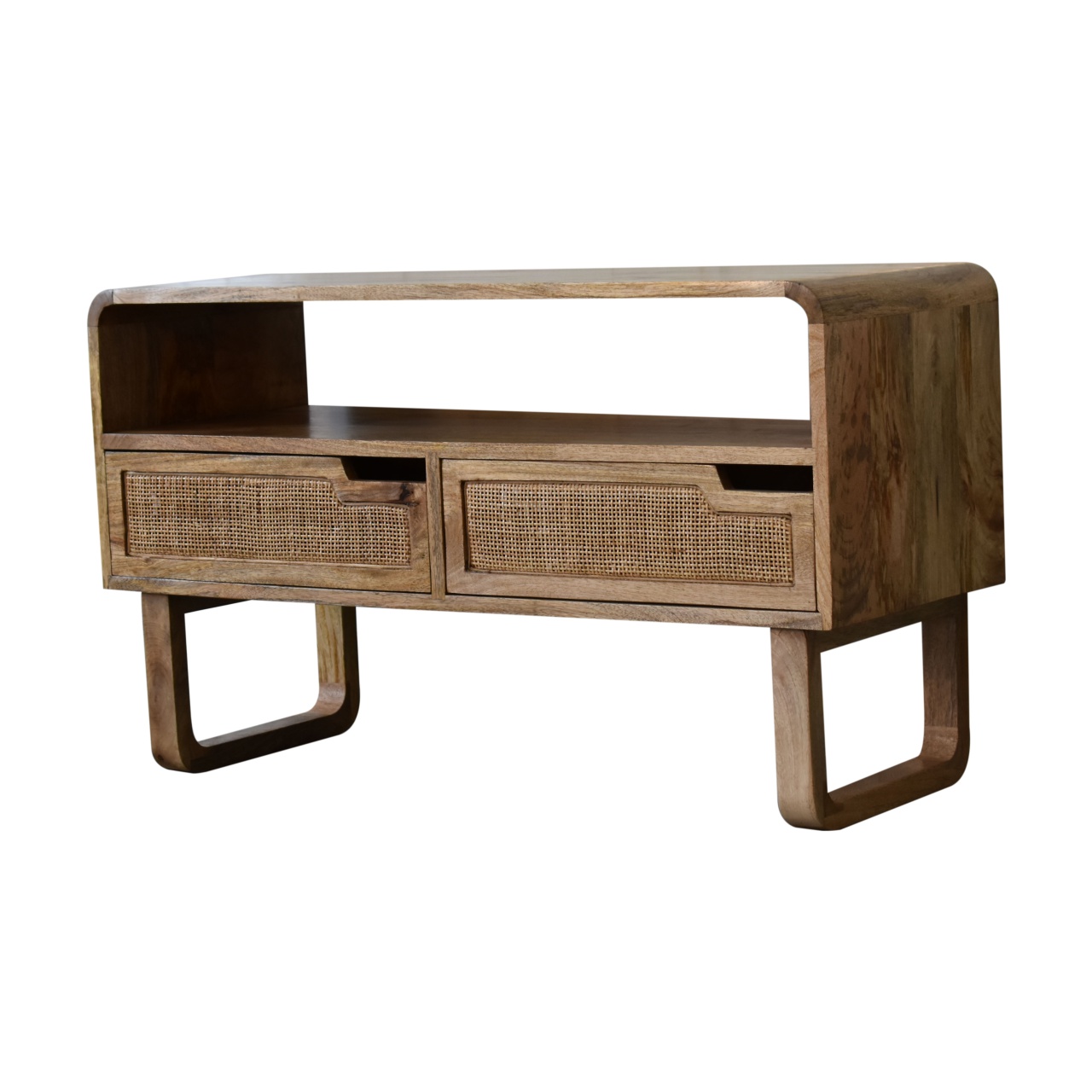Solid Mango Wood Oak and Rattan Finished 2 Door Tallin Media Unit - Image 3