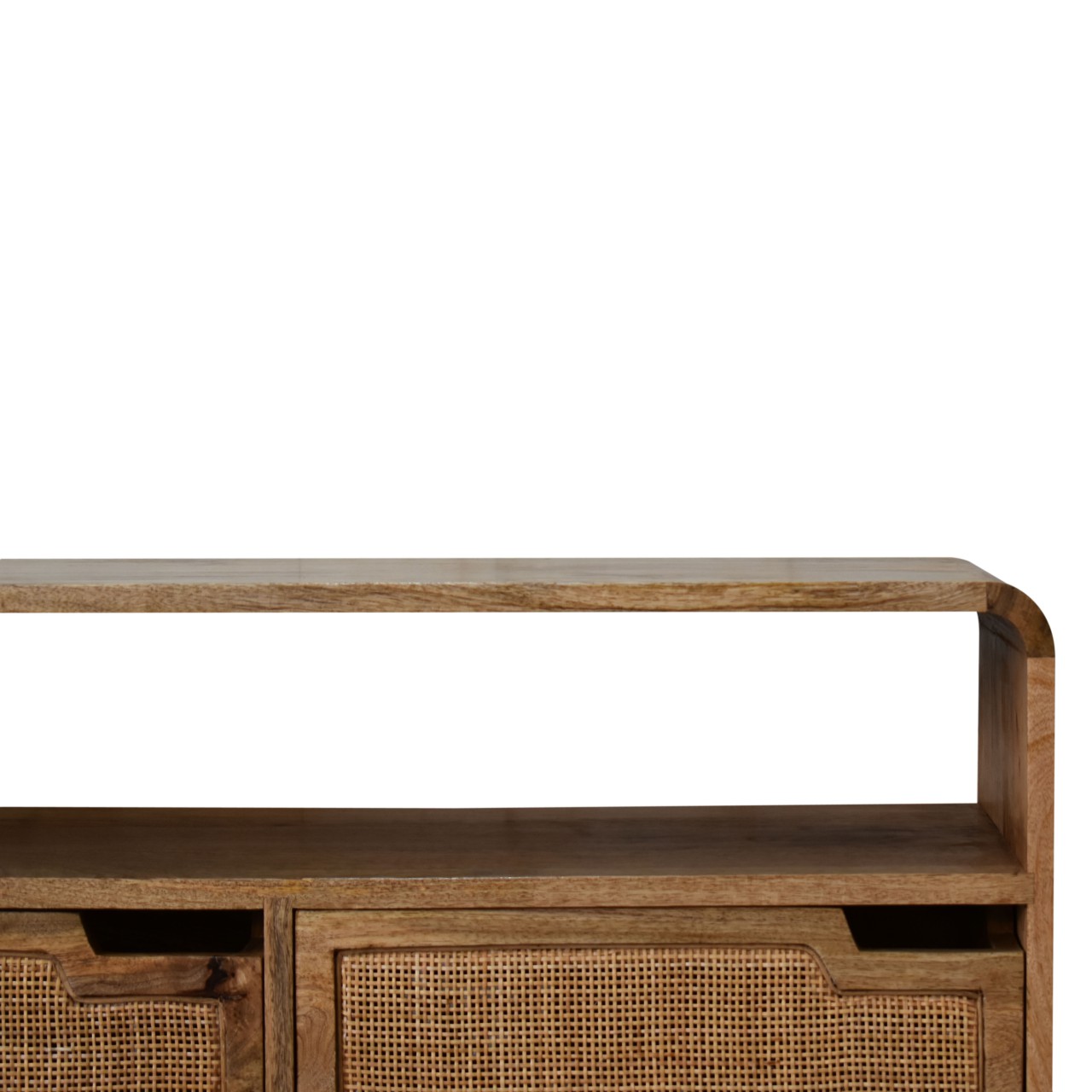 Solid Mango Wood Oak and Rattan Finished 2 Door Tallin Media Unit - Image 4