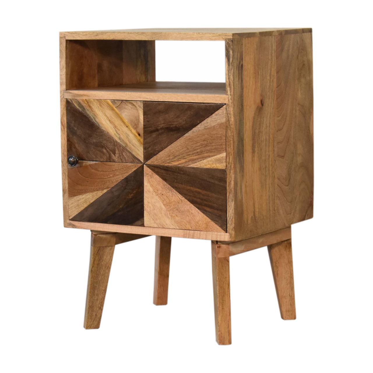Solid Mango Wood Oak and Classic Grey 1 Door Safi Bedside - Image 3
