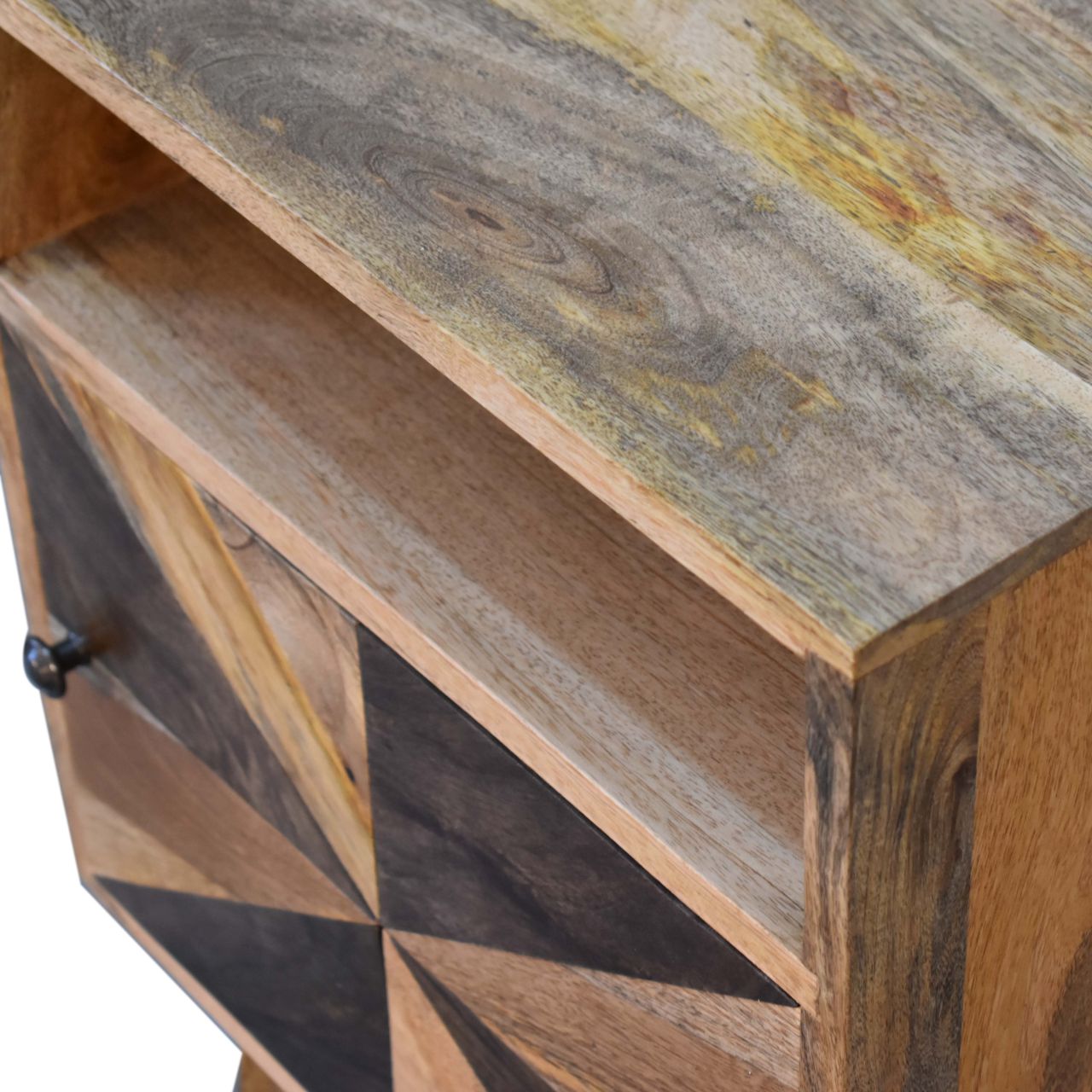 Solid Mango Wood Oak and Classic Grey 1 Door Safi Bedside - Image 5