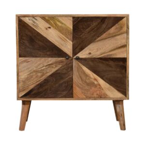 Solid Mango Wood Oak and Classic Grey Finished 2 Door Cabinet