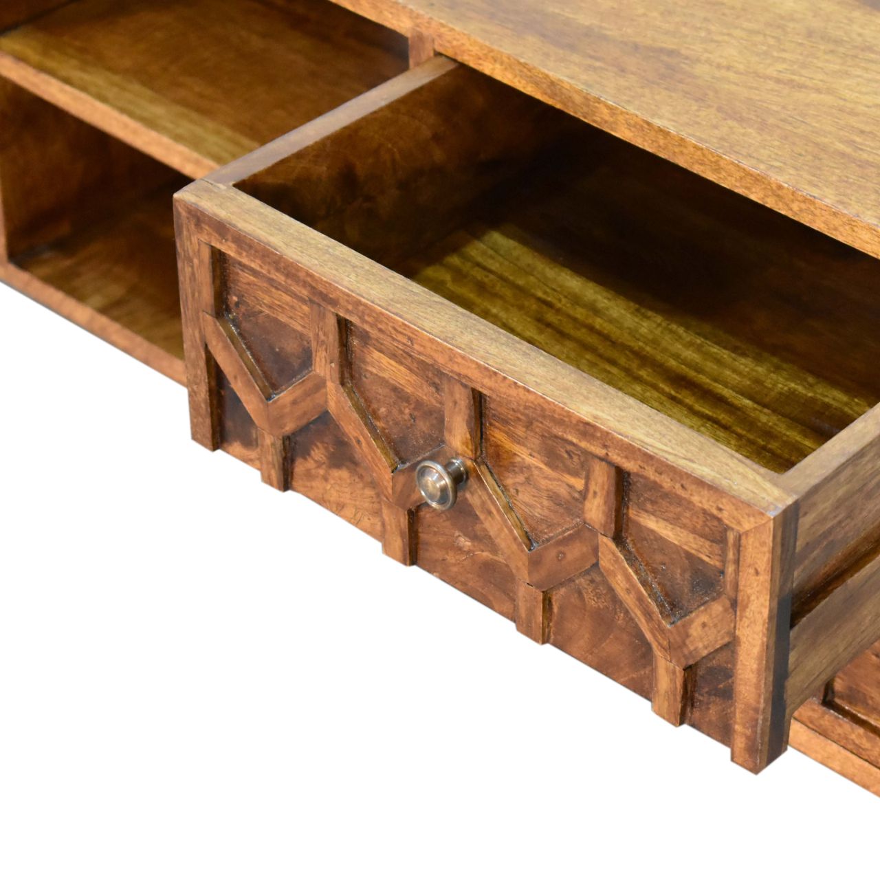 Solid Mango Wood Chestnut Finished 4 Drawer Amouri Media Unit - Image 5