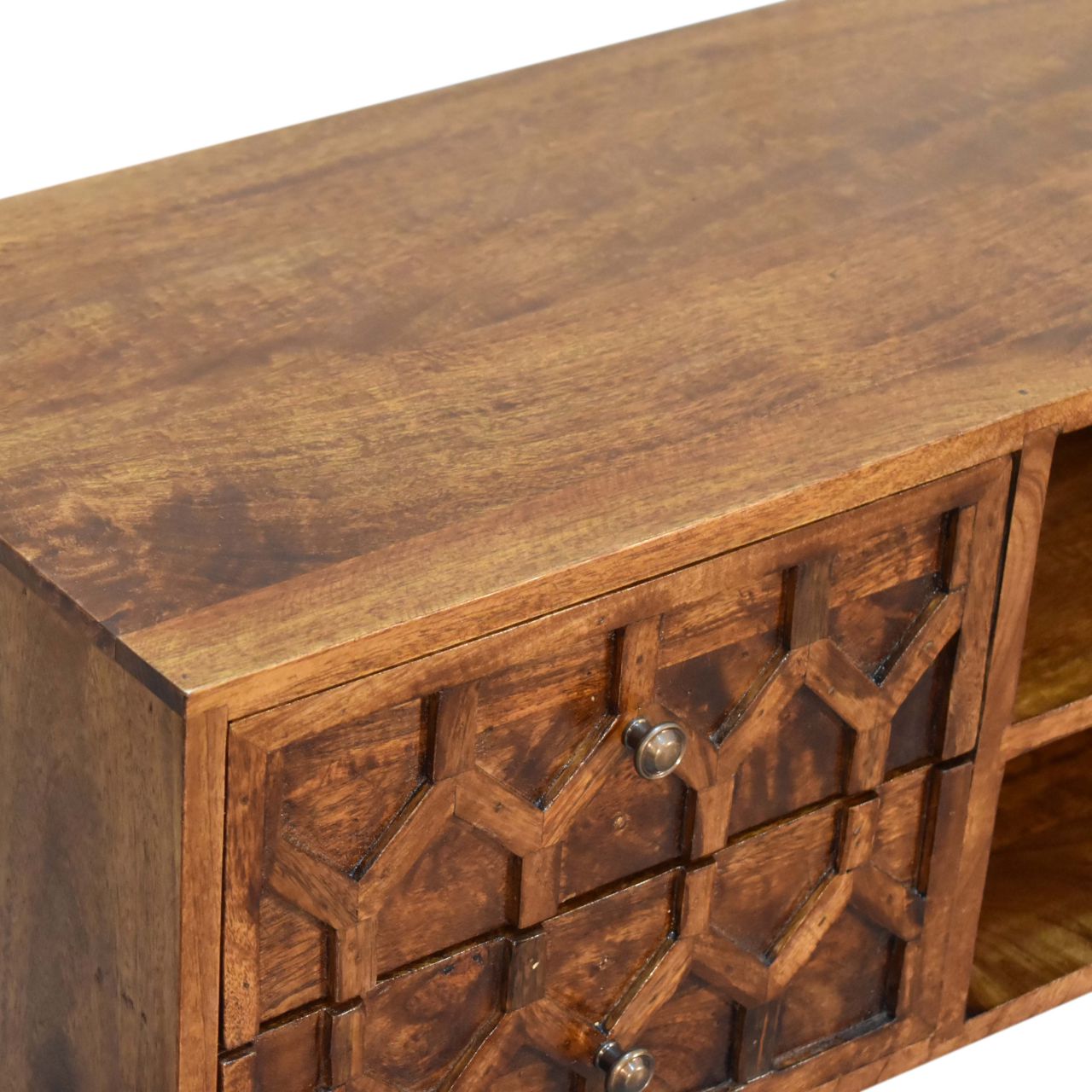 Solid Mango Wood Chestnut Finished 4 Drawer Amouri Media Unit - Image 6