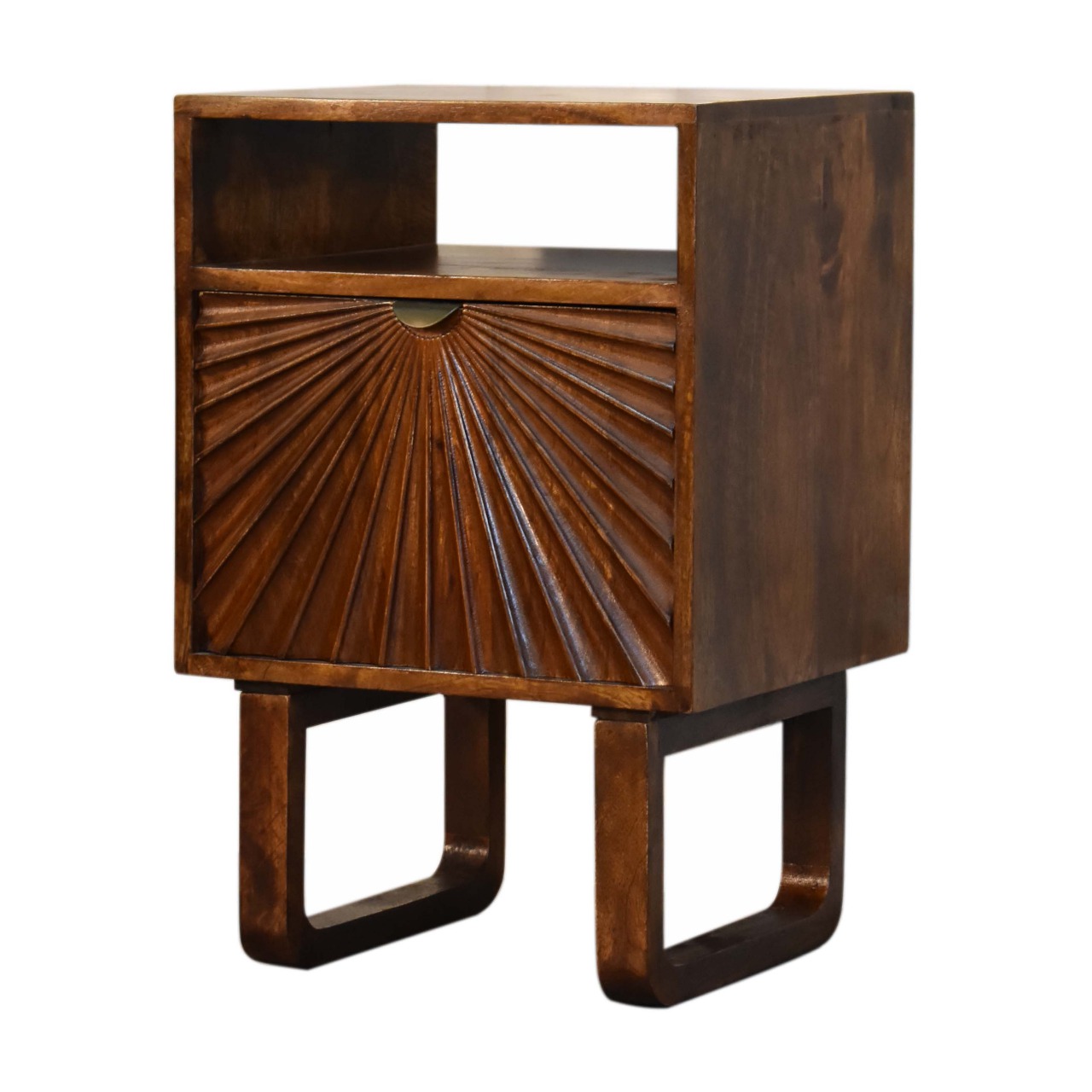 Solid Mango Wood Chestnut Finished 1 Door Drew Bedside - Image 3