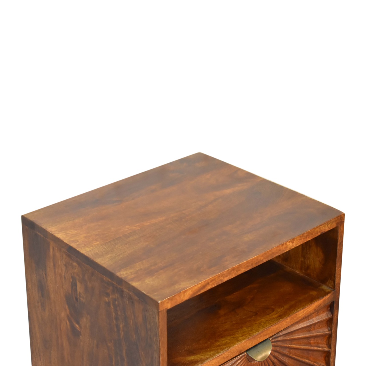 Solid Mango Wood Chestnut Finished 1 Door Drew Bedside - Image 5