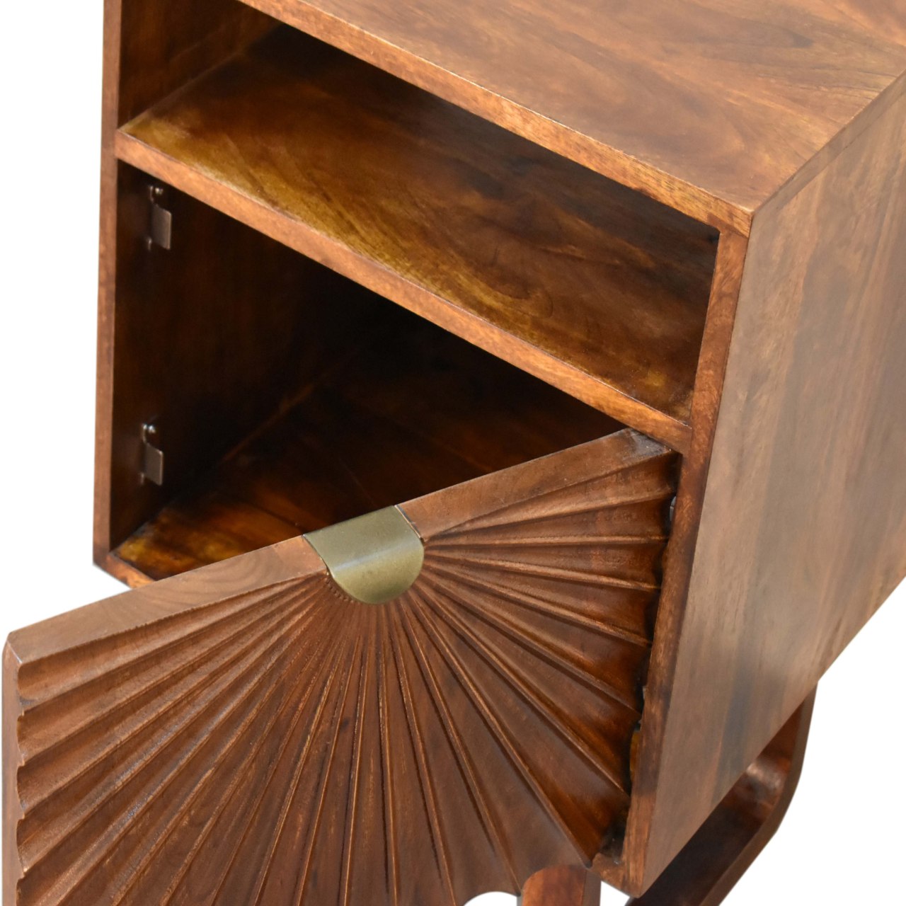 Solid Mango Wood Chestnut Finished 1 Door Drew Bedside - Image 6
