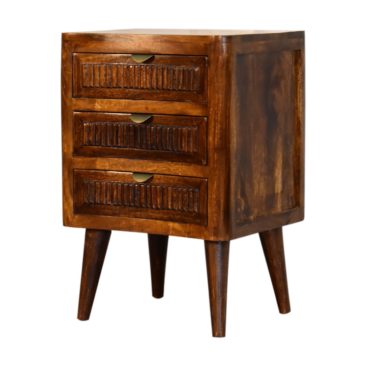 Solid Mango Wood Chestnut Finished 3 Drawer Bedside - Image 3