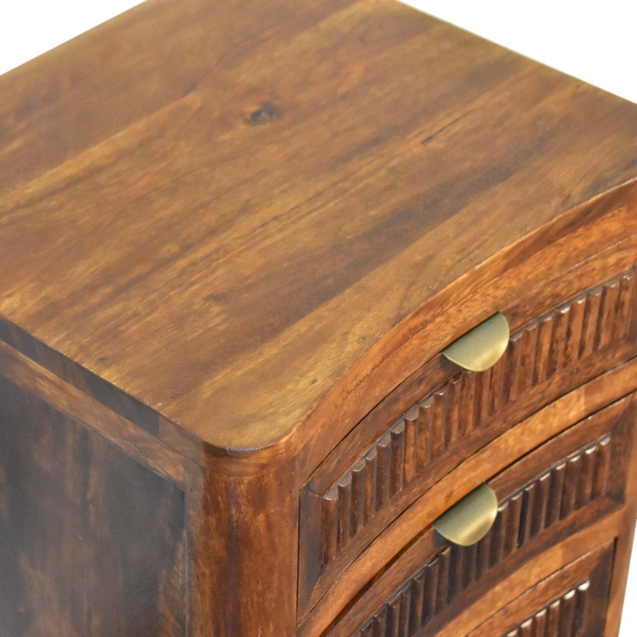 Solid Mango Wood Chestnut Finished 3 Drawer Bedside - Image 5