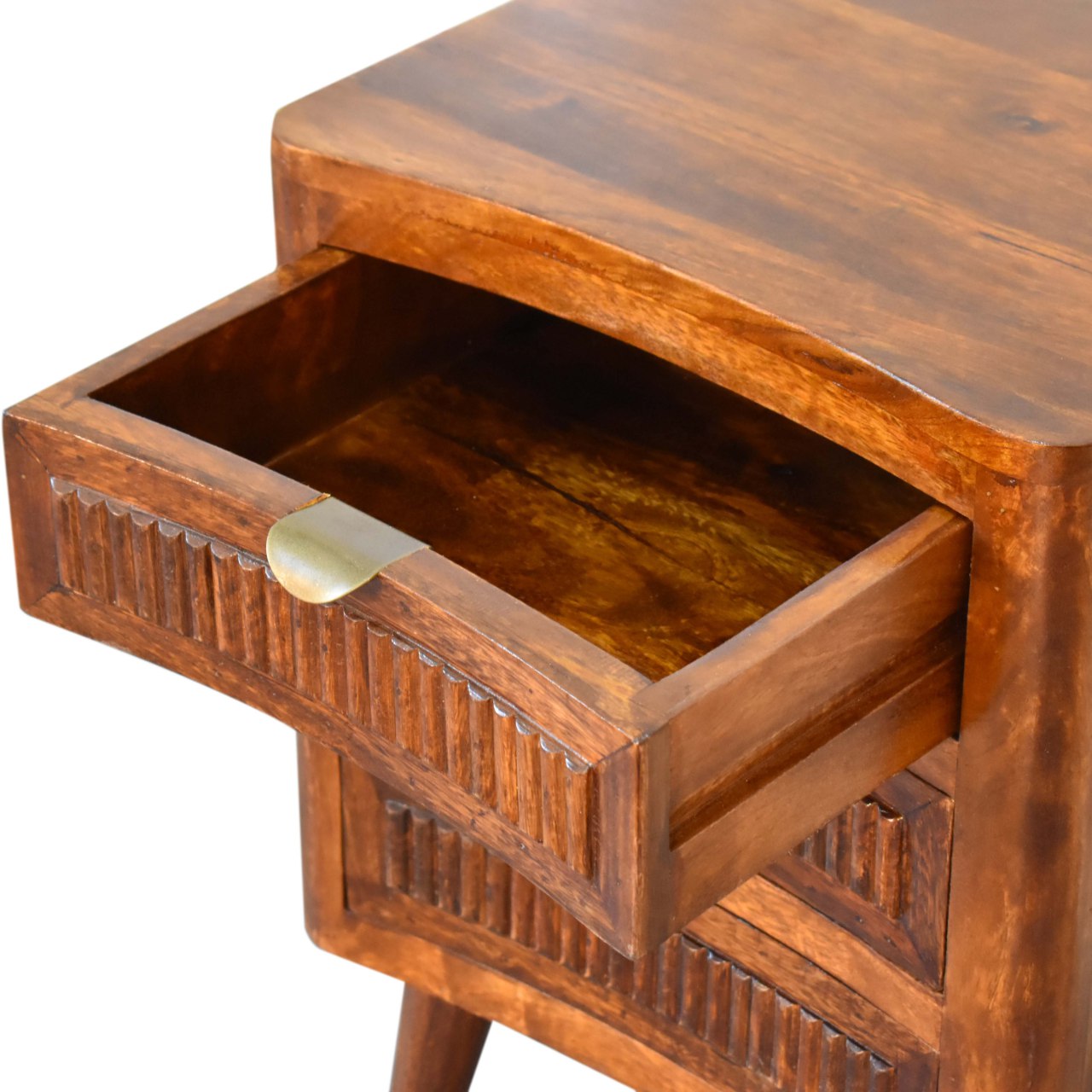 Solid Mango Wood Chestnut Finished 3 Drawer Bedside - Image 6
