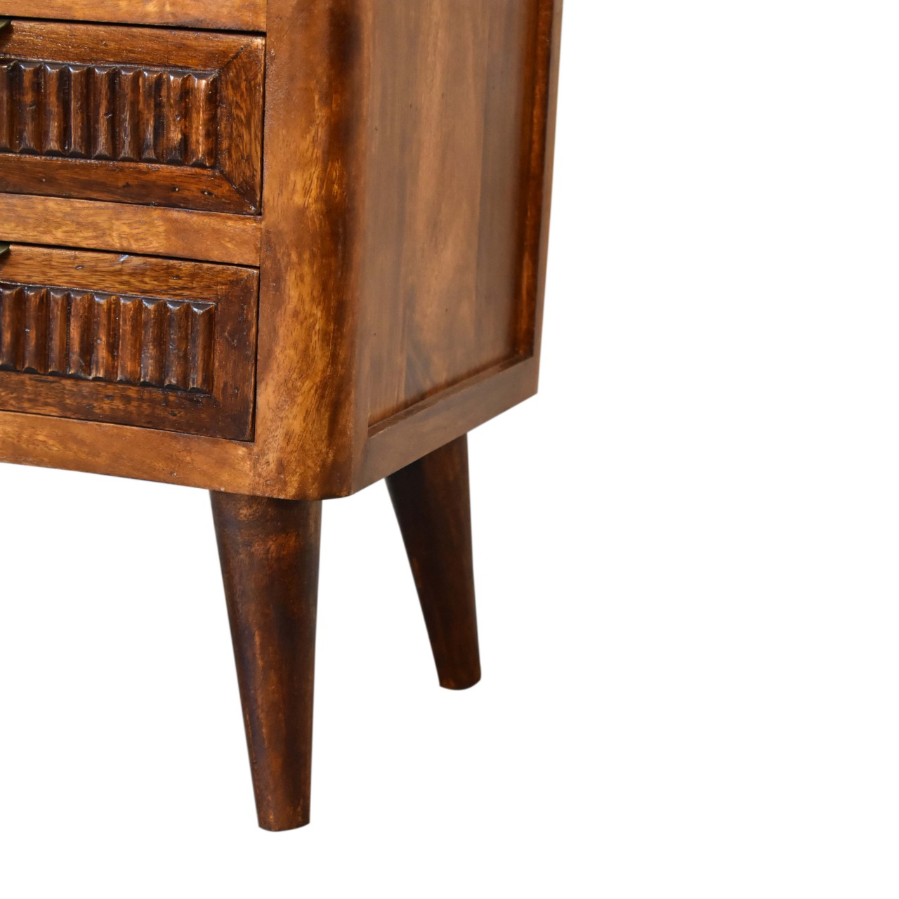 Solid Mango Wood Chestnut Finished 3 Drawer Bedside - Image 7