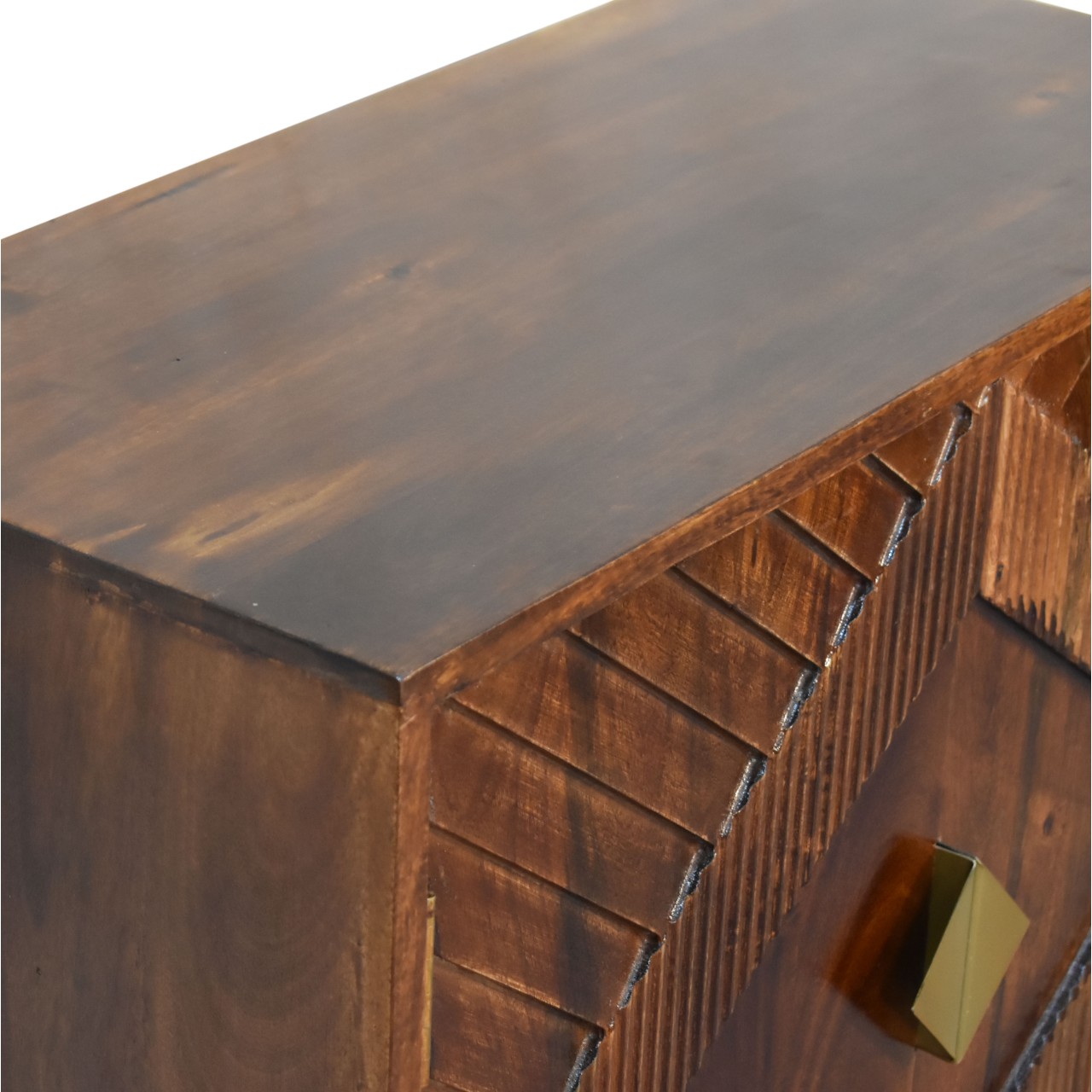 Solid Mango Wood Chestnut Finished 2 Door Alma Cabinet with Brass Diamond Pattern - Image 5