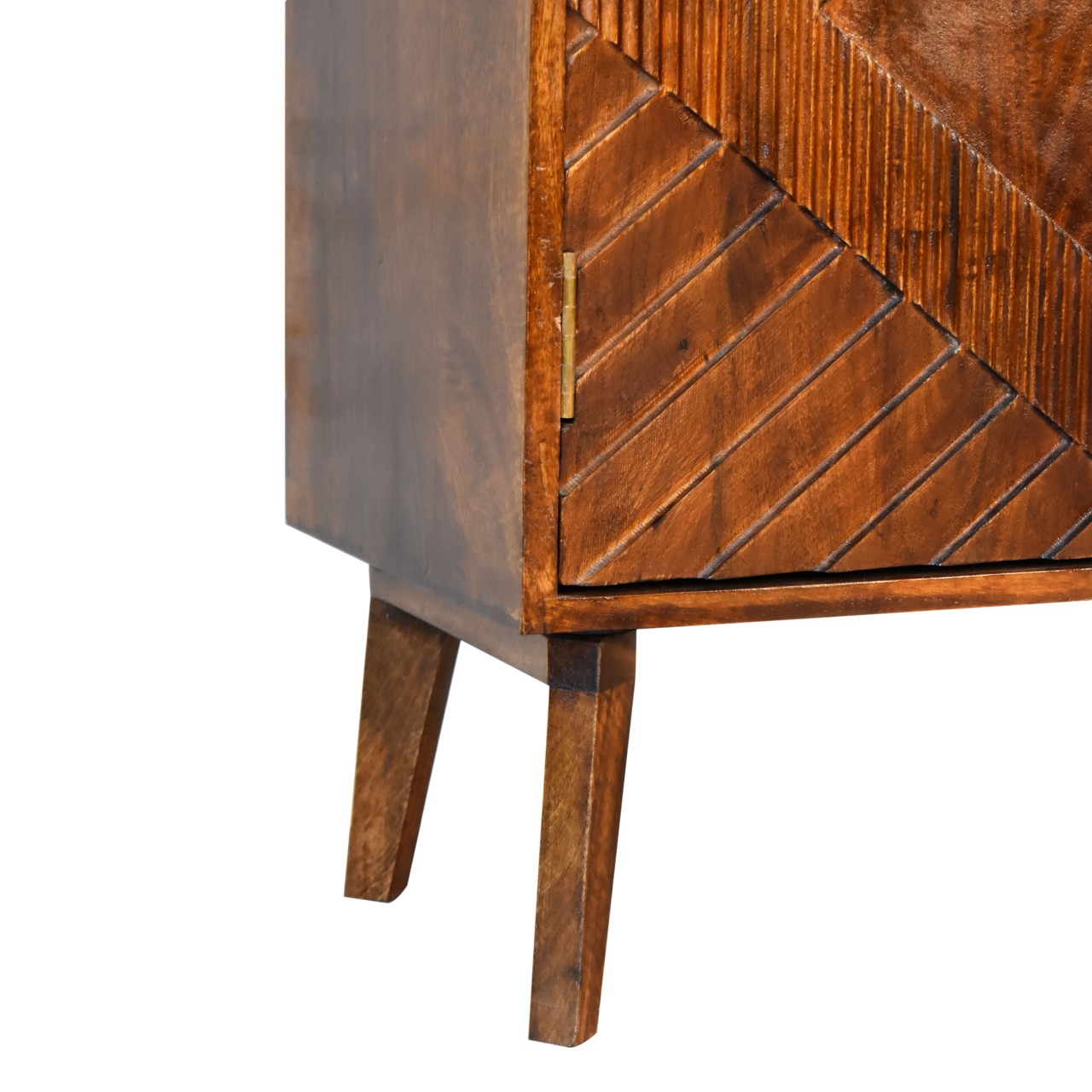 Solid Mango Wood Chestnut Finished 2 Door Alma Cabinet with Brass Diamond Pattern - Image 6
