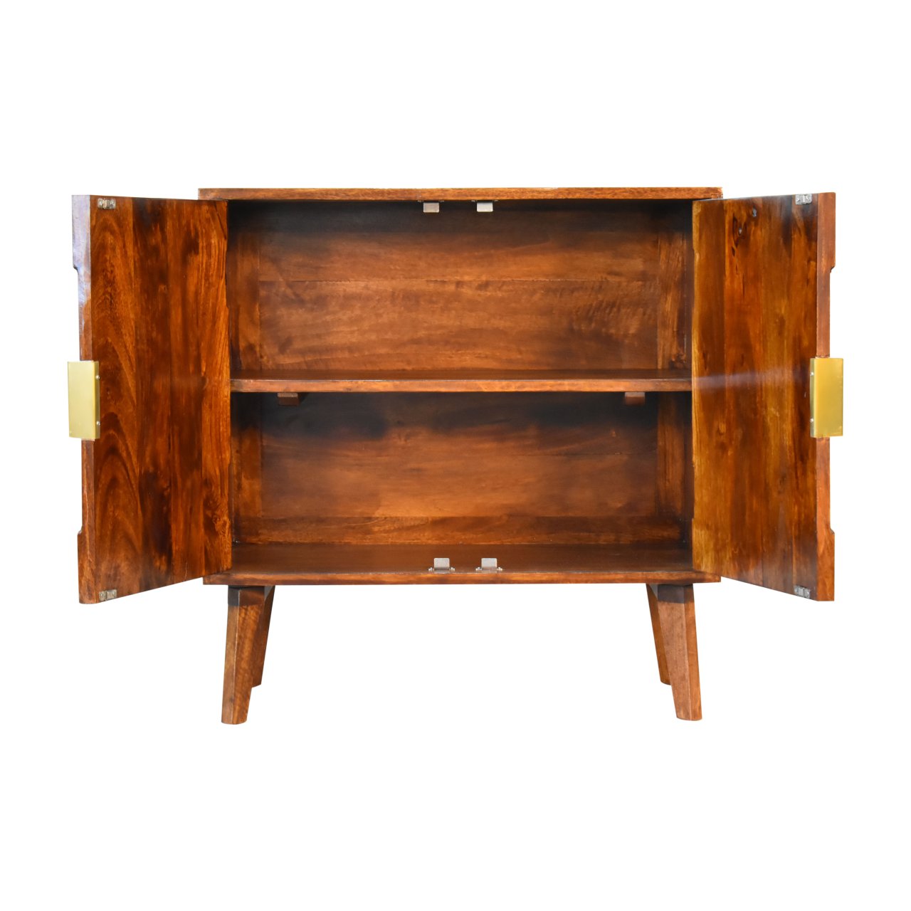 Solid Mango Wood Chestnut Finished 2 Door Alma Cabinet with Brass Diamond Pattern - Image 7