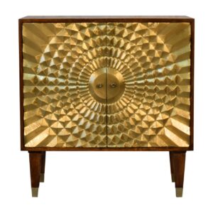 Solid Mango Wood Chestnut Finished 2 Door Brass Front Eden Cabinet