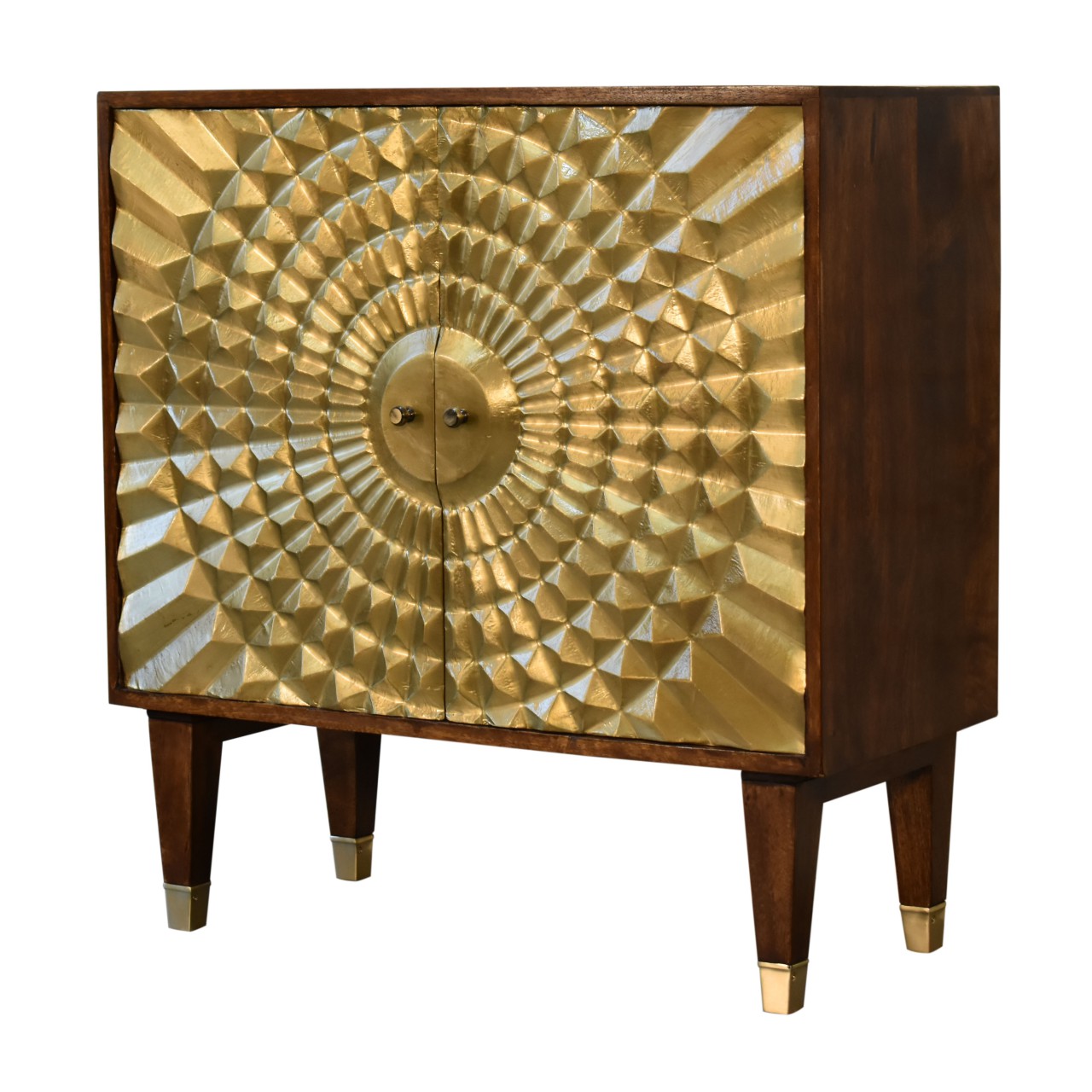 Solid Mango Wood Chestnut Finished 2 Door Brass Front Eden Cabinet - Image 2