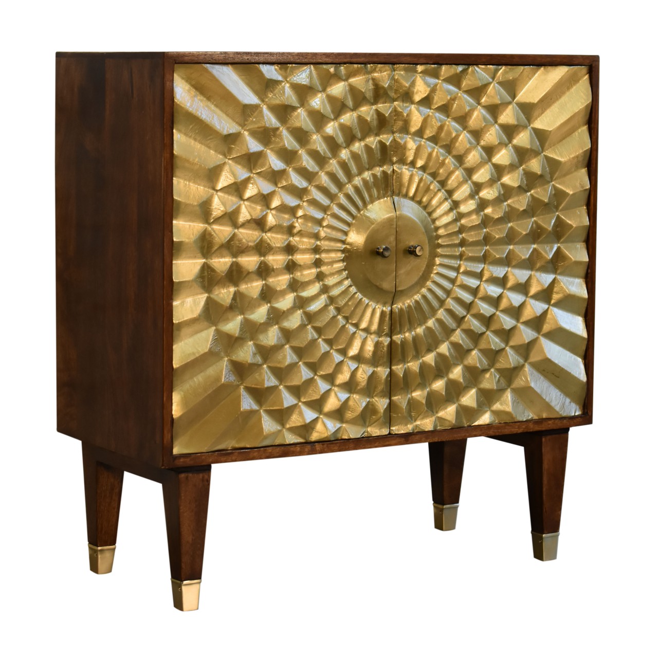 Solid Mango Wood Chestnut Finished 2 Door Brass Front Eden Cabinet - Image 3