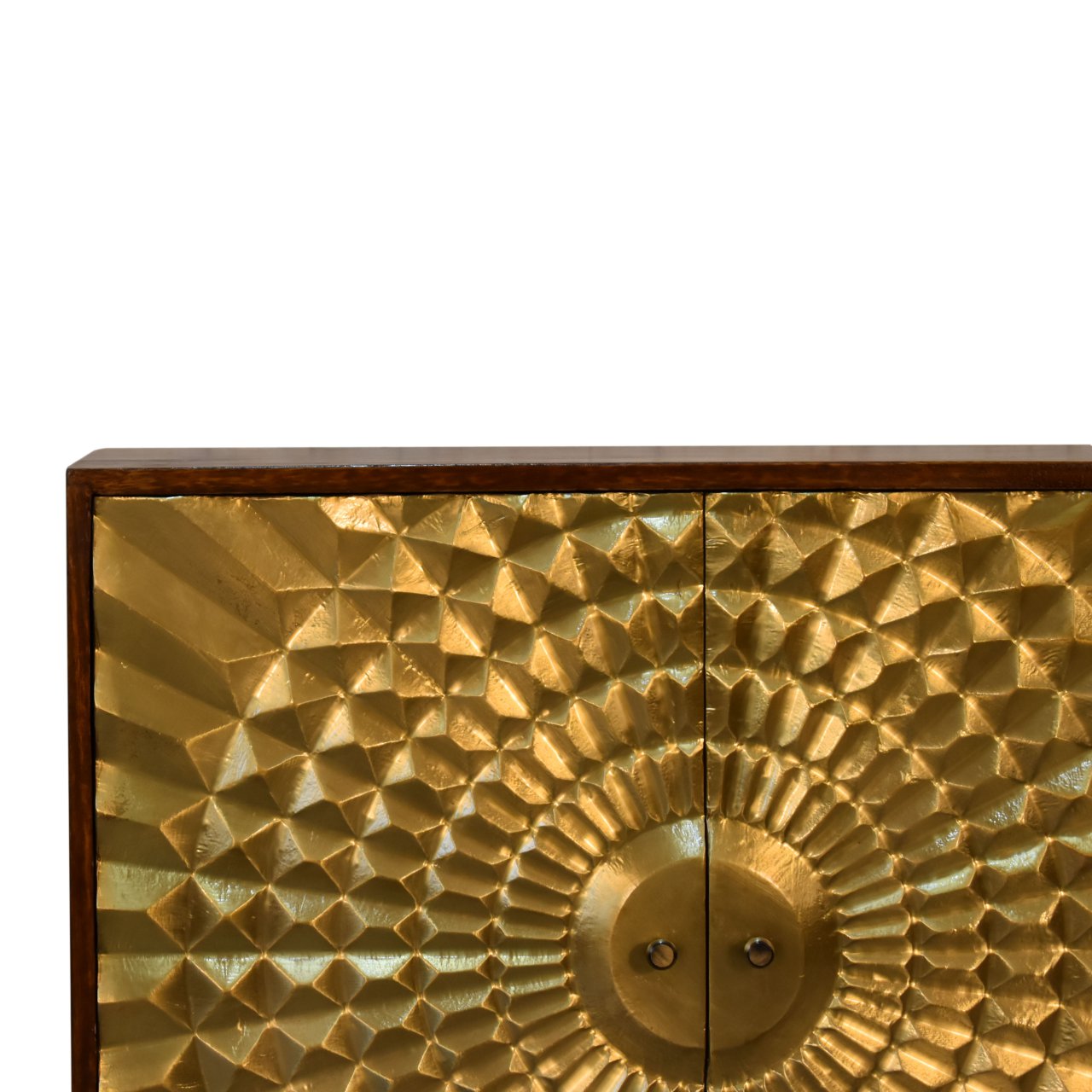 Solid Mango Wood Chestnut Finished 2 Door Brass Front Eden Cabinet - Image 4