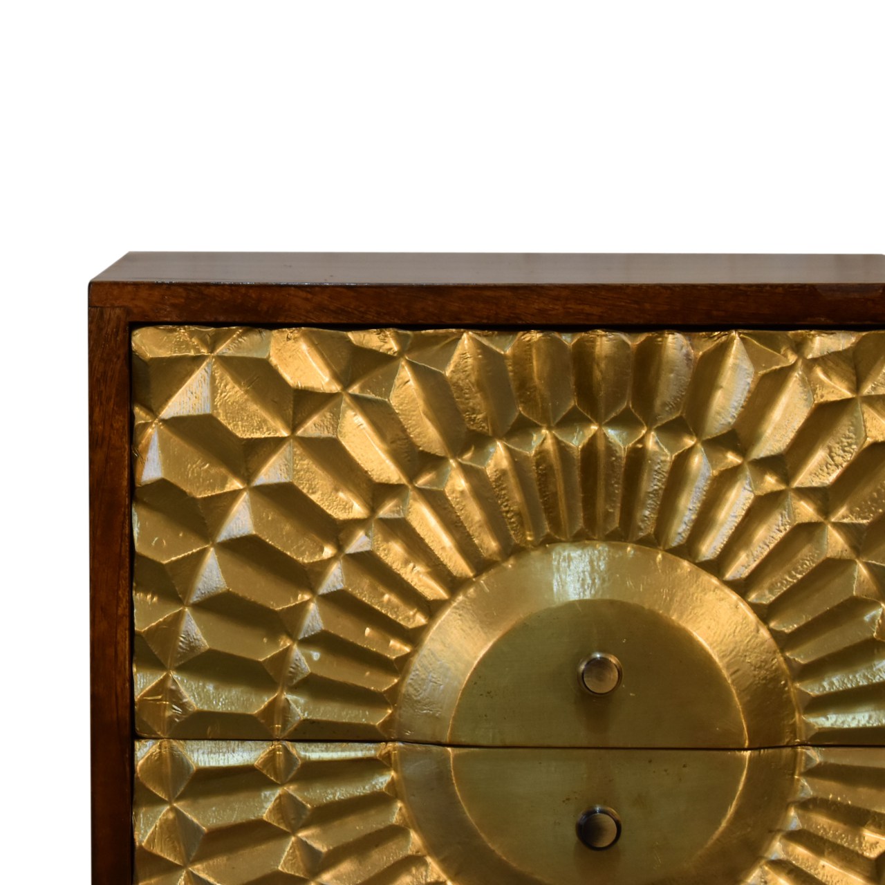 Solid Mango Wood Chestnut Finished 2 Drawer Brass Front Eden Bedside - Image 4