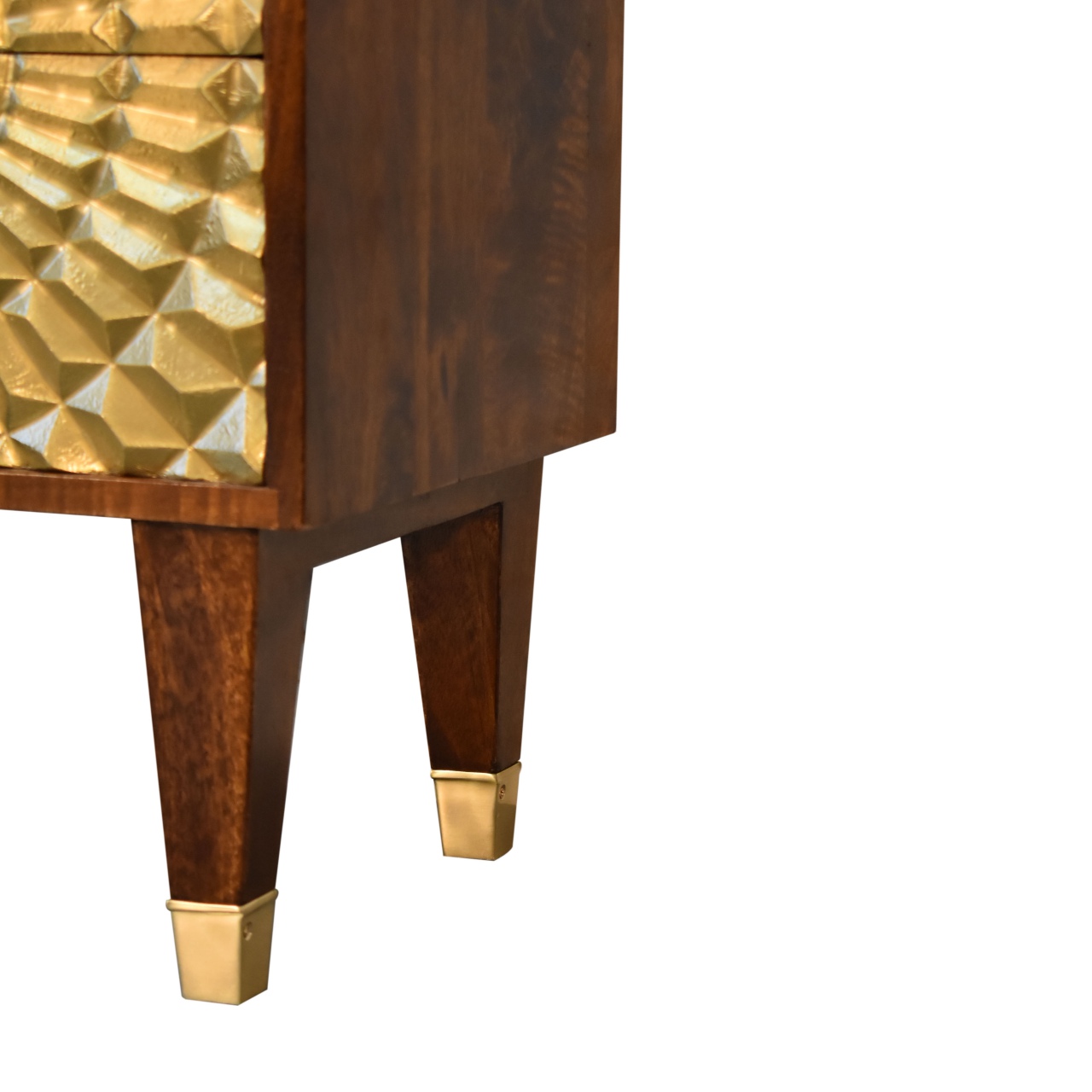 Solid Mango Wood Chestnut Finished 2 Drawer Brass Front Eden Bedside - Image 7