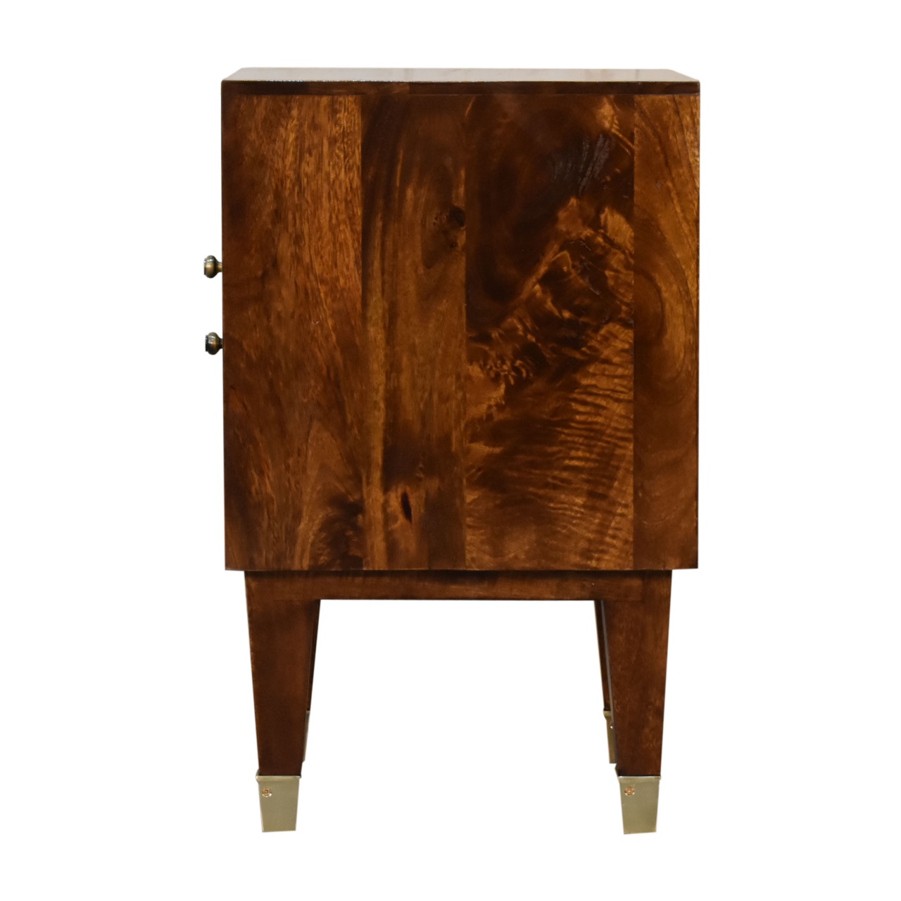 Solid Mango Wood Chestnut Finished 2 Drawer Brass Front Eden Bedside - Image 8