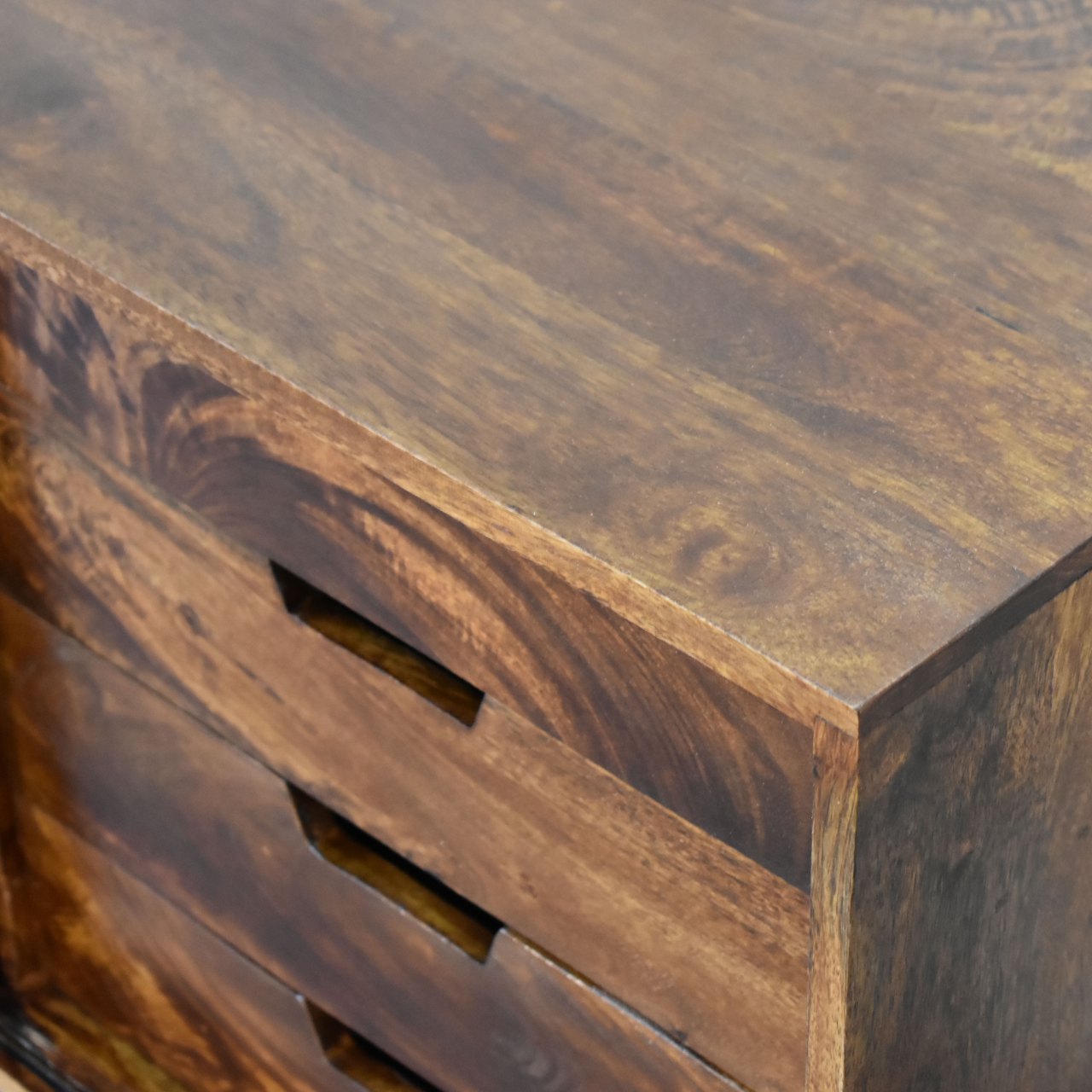 Solid Mango Wood Chestnut Finished Sliding Cabinet with 4 Drawers - Image 5