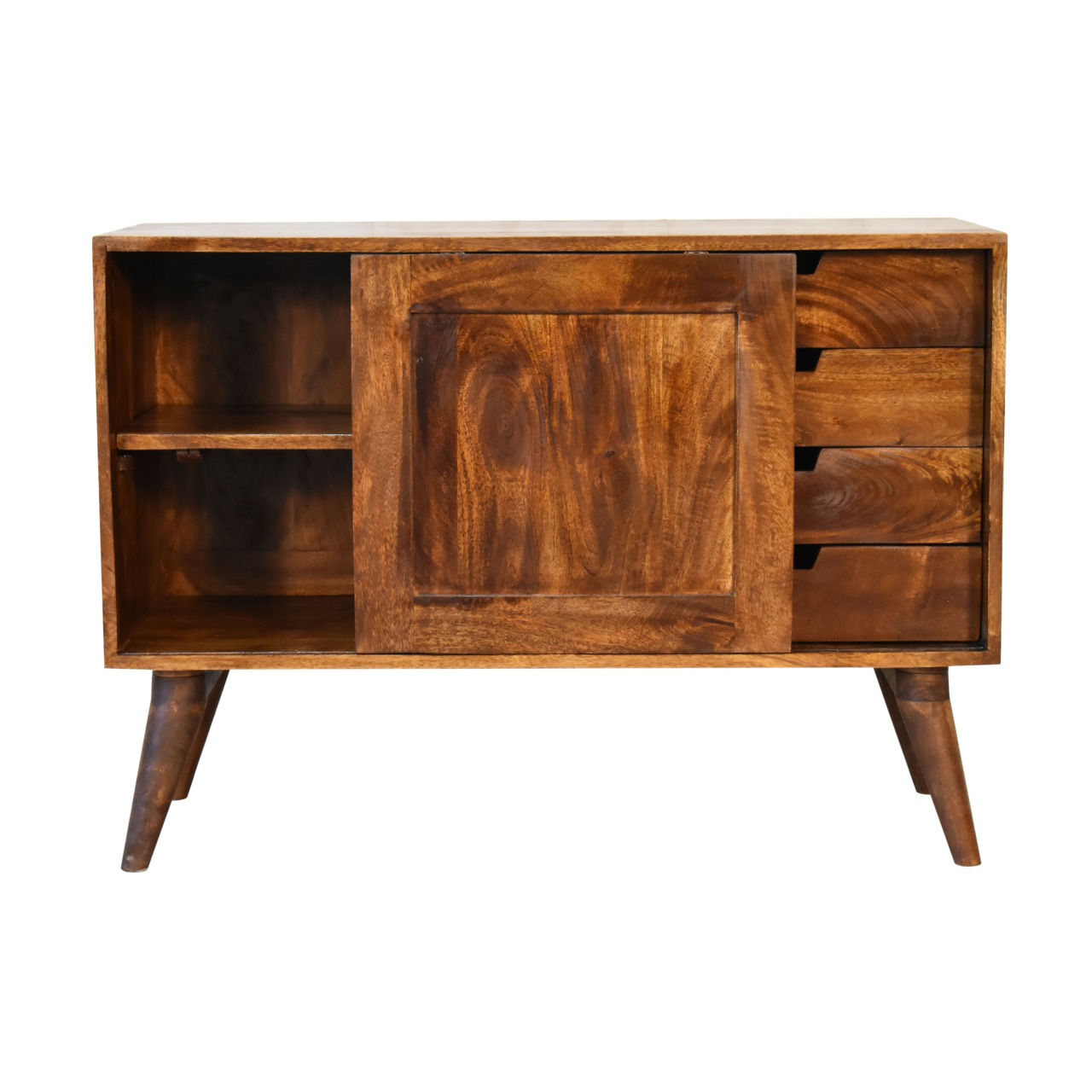 Solid Mango Wood Chestnut Finished Sliding Cabinet with 4 Drawers - Image 7