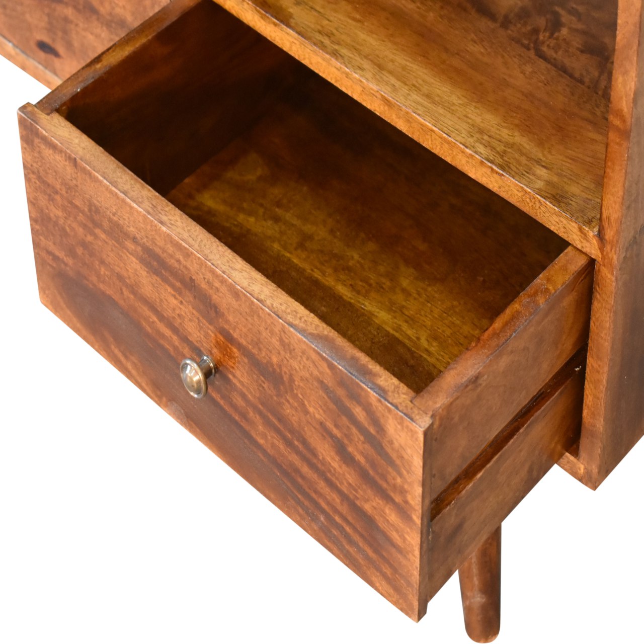 Solid Mango Wood Chestnut Finished 3 Drawer Scandinavian Style TV Media Unit - Image 6