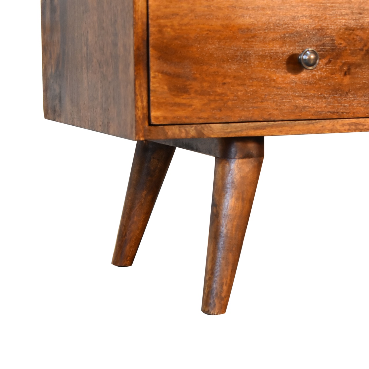 Solid Mango Wood Chestnut Finished 3 Drawer Scandinavian Style TV Media Unit - Image 7