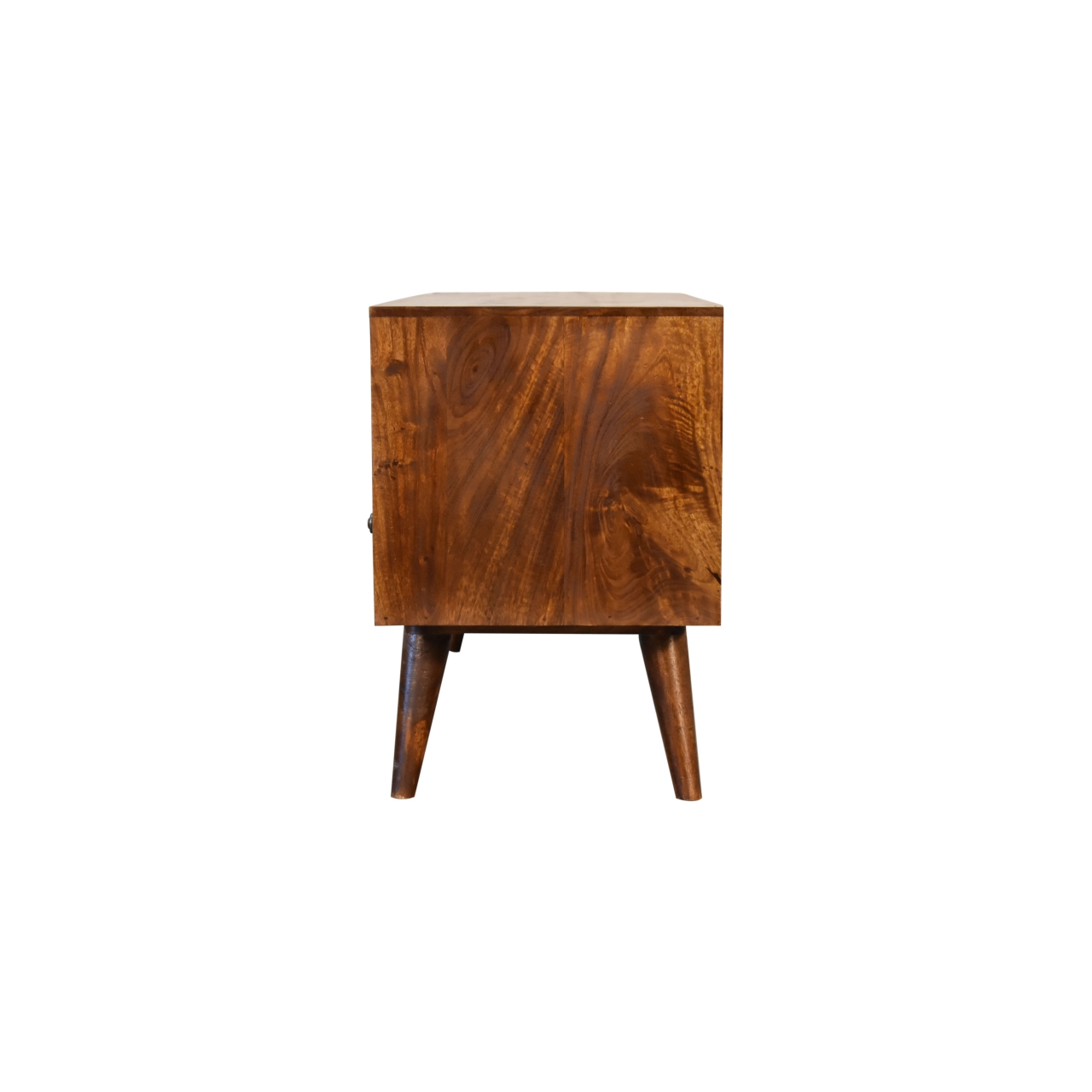 Solid Mango Wood Chestnut Finished 3 Drawer Scandinavian Style TV Media Unit - Image 8