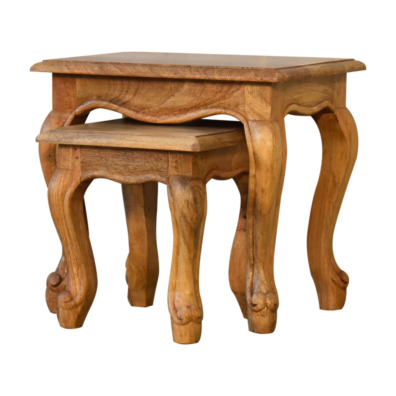 Solid Mango Wood Oak Finished Set of 2 Stools - Image 2