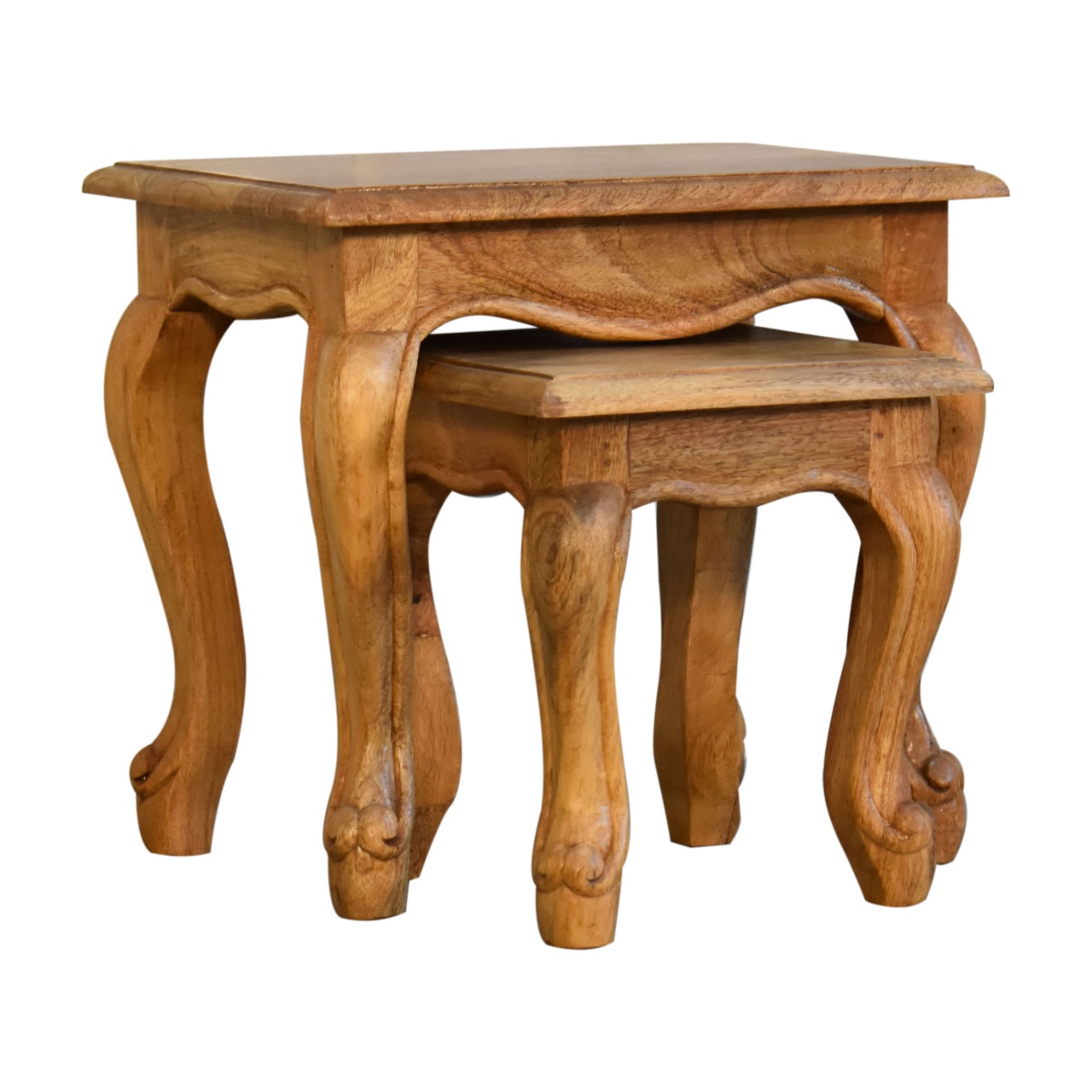 Solid Mango Wood Oak Finished Set of 2 Stools - Image 3