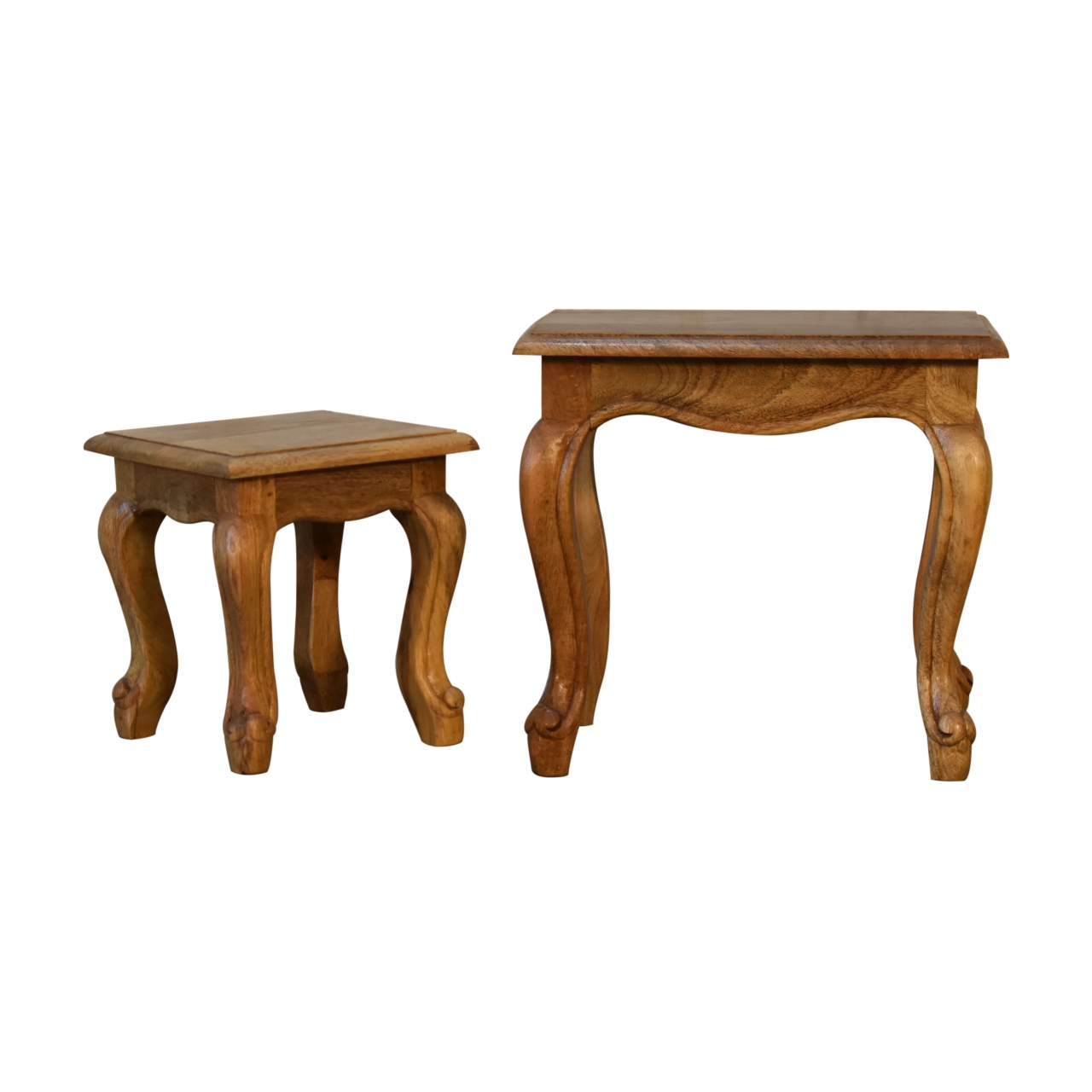 Solid Mango Wood Oak Finished Set of 2 Stools - Image 4