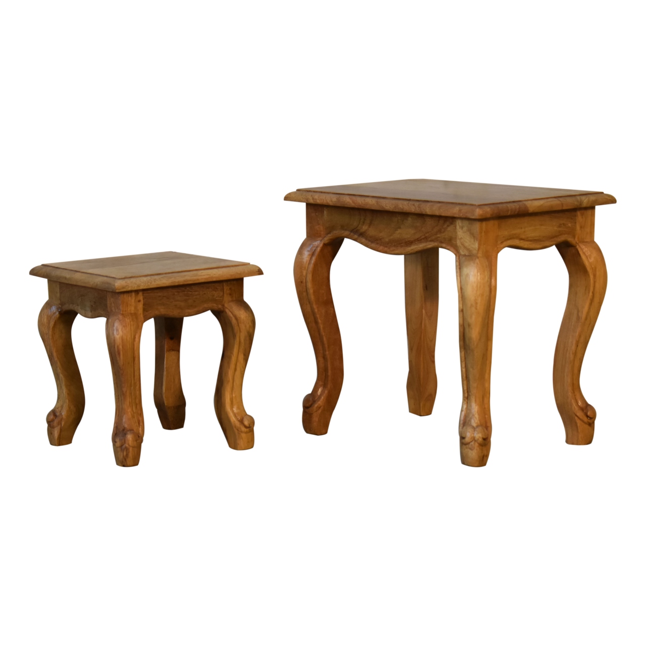 Solid Mango Wood Oak Finished Set of 2 Stools - Image 5
