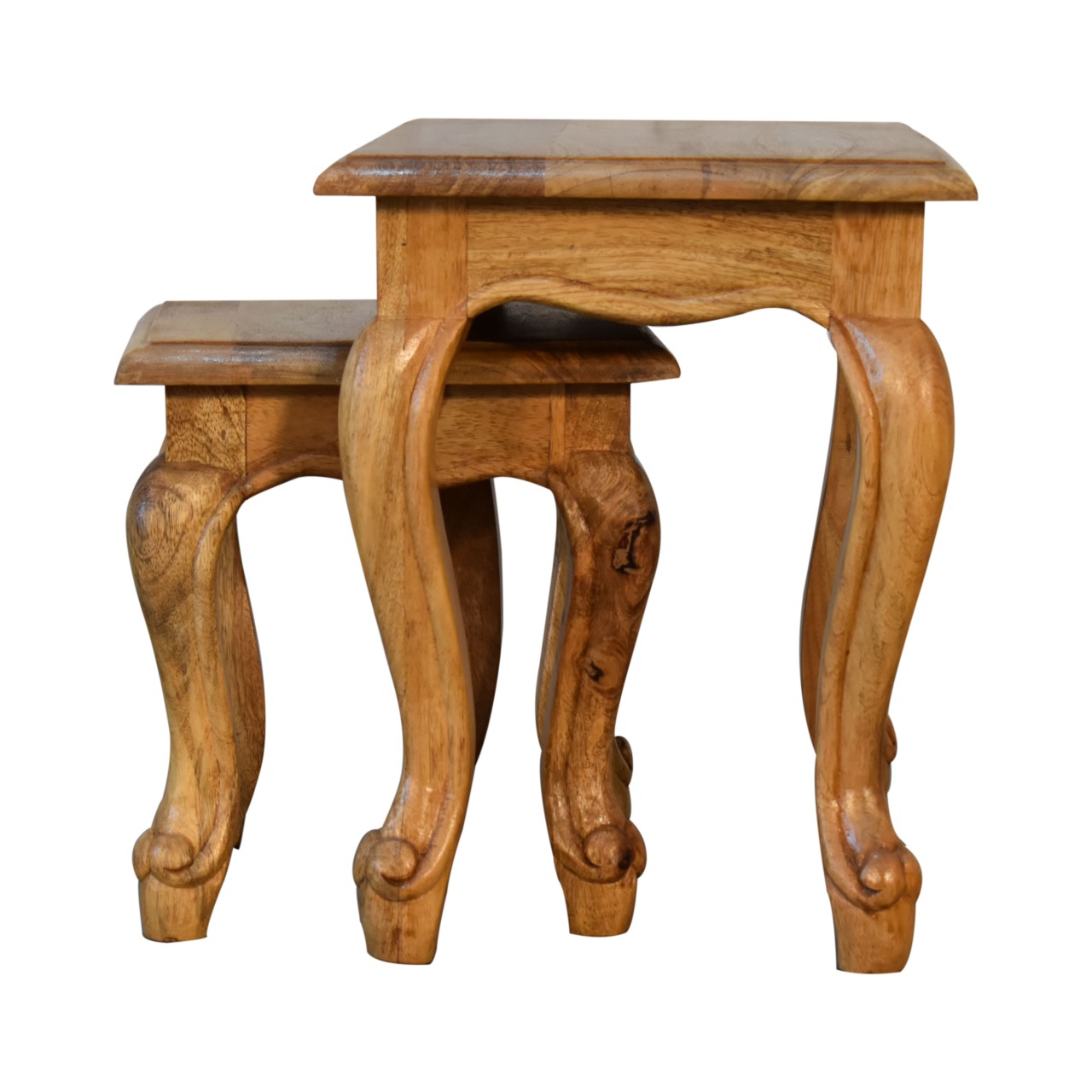Solid Mango Wood Oak Finished Set of 2 Stools - Image 8