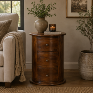 Solid Mango Wood Chestnut Finished 3 Drawer Drum Chest