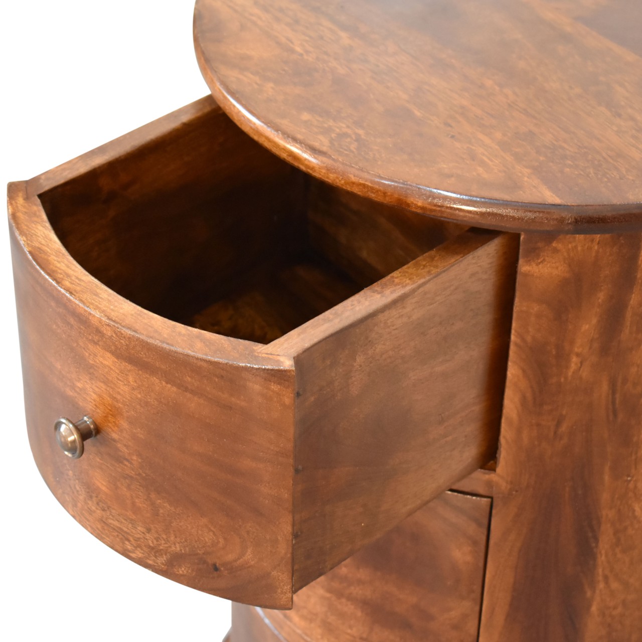 Solid Mango Wood Chestnut Finished 3 Drawer Drum Chest - Image 6