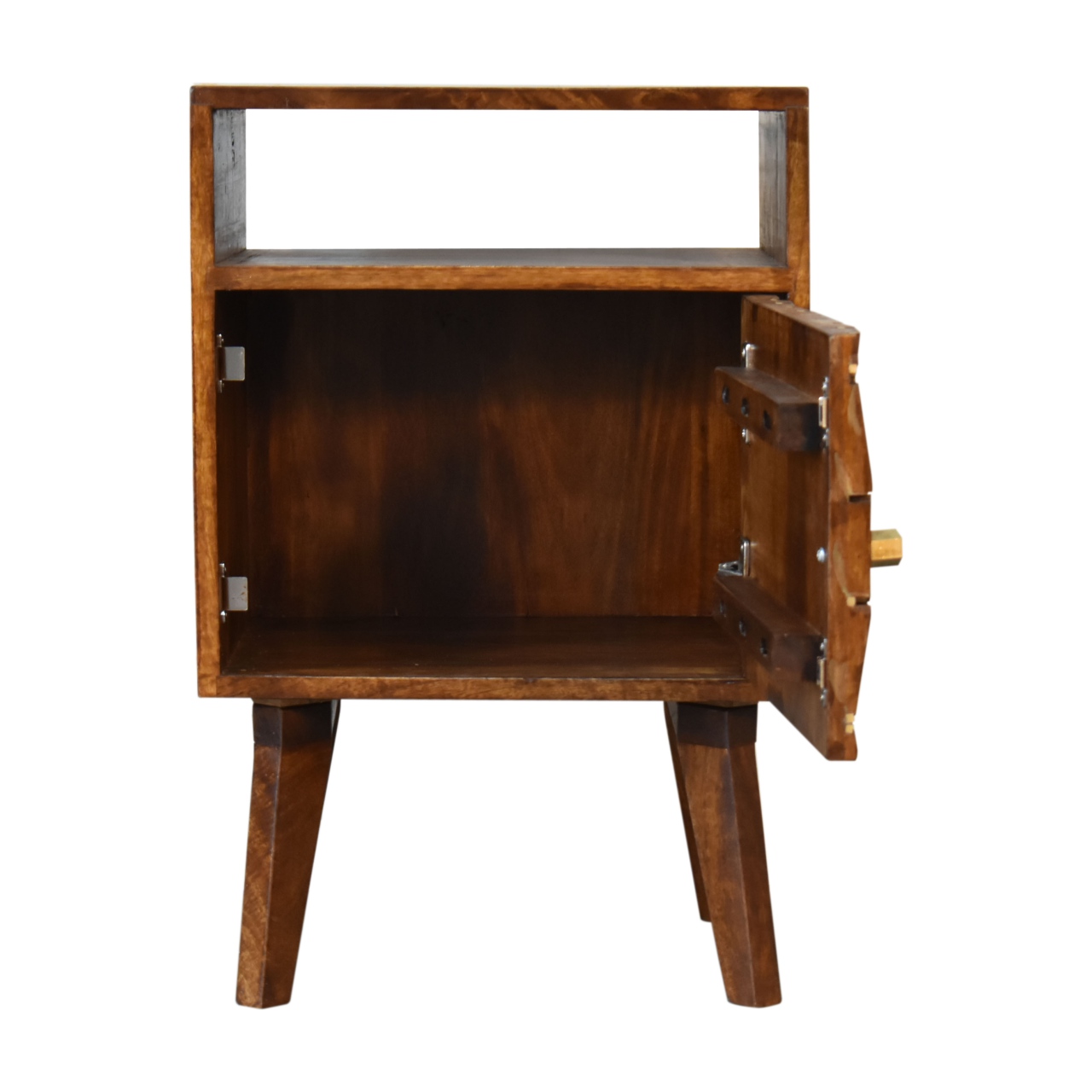 Solid Mango Wood Chestnut Finished Diamond Patterned 1 Door Bedside - Image 6