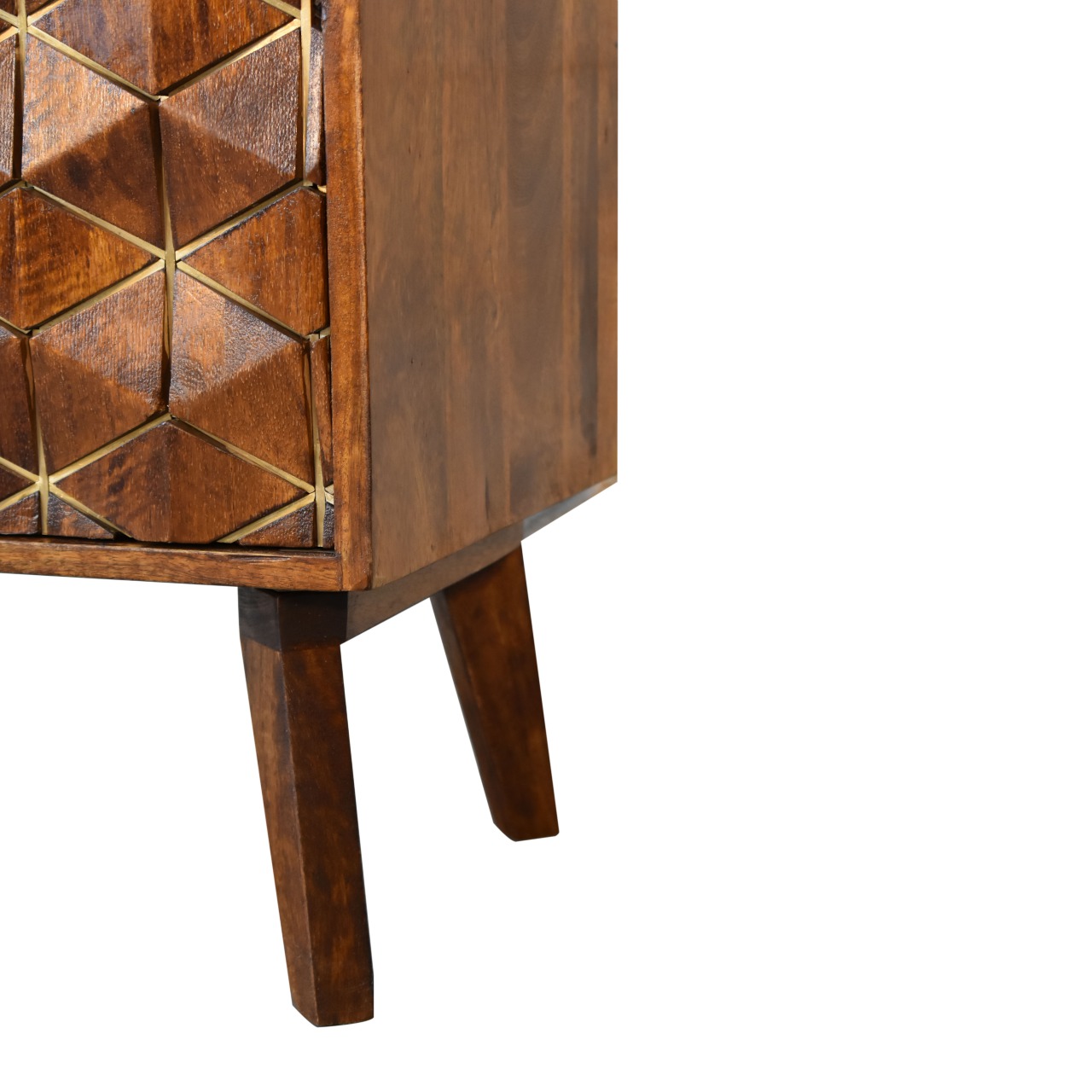 Solid Mango Wood Chestnut Finished Diamond Patterned 1 Door Bedside - Image 7