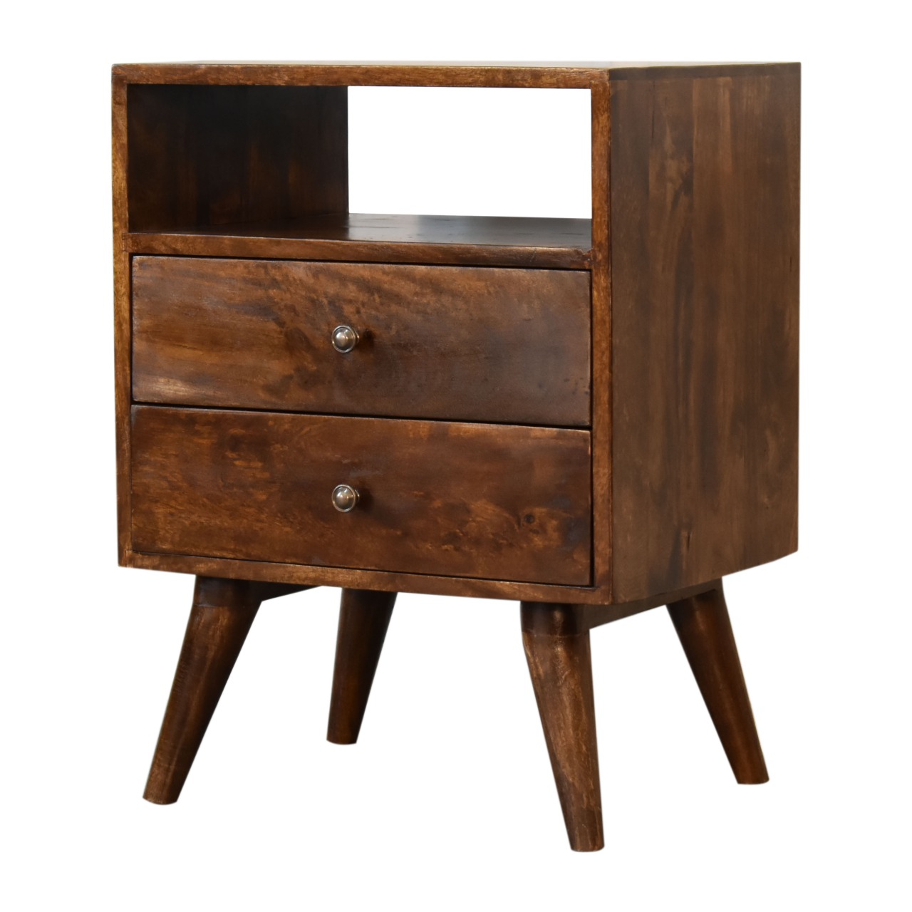 Solid Mango Wood Chestnut Finished 2 Drawers 1 Slot Classic Bedside - Image 2