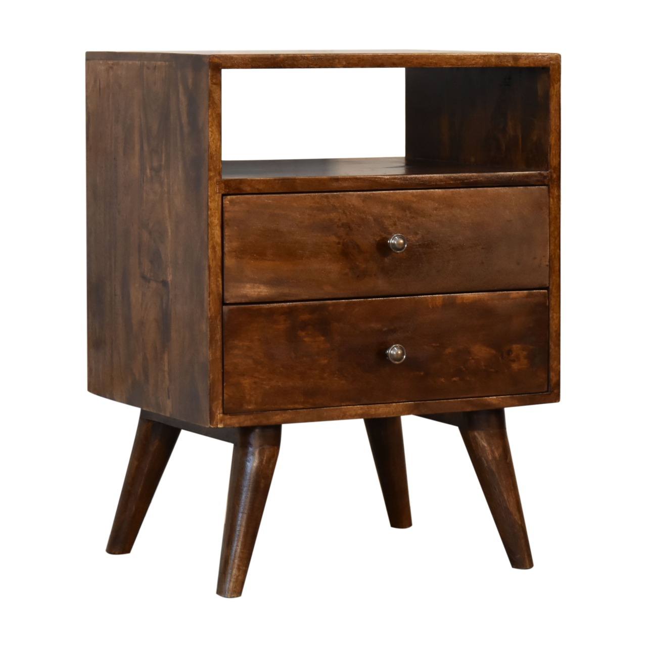 Solid Mango Wood Chestnut Finished 2 Drawers 1 Slot Classic Bedside - Image 3