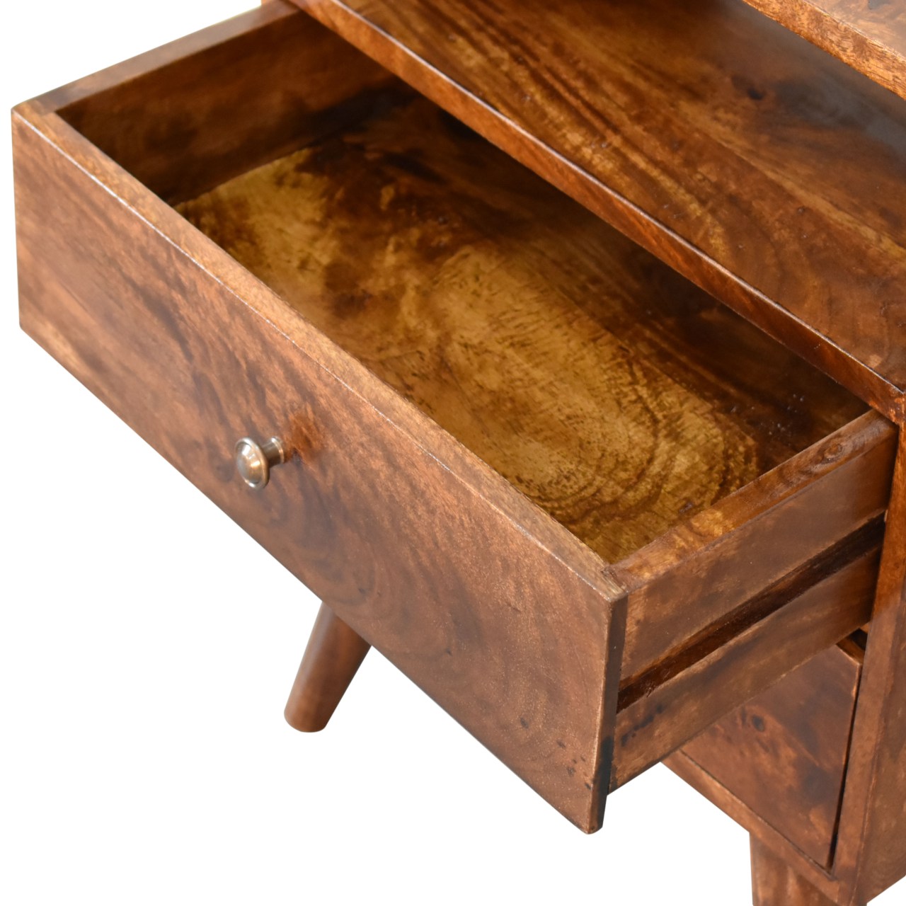 Solid Mango Wood Chestnut Finished 2 Drawers 1 Slot Classic Bedside - Image 6