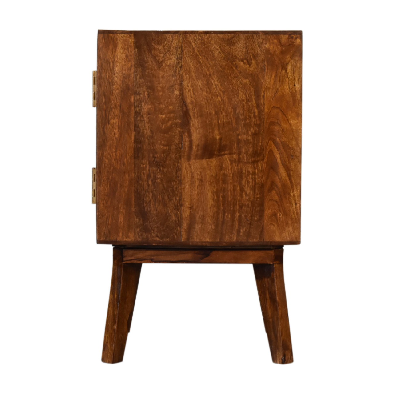 Solid Mango Wood Chestnut Finished Carved Front 1 Door Bedside - Image 8