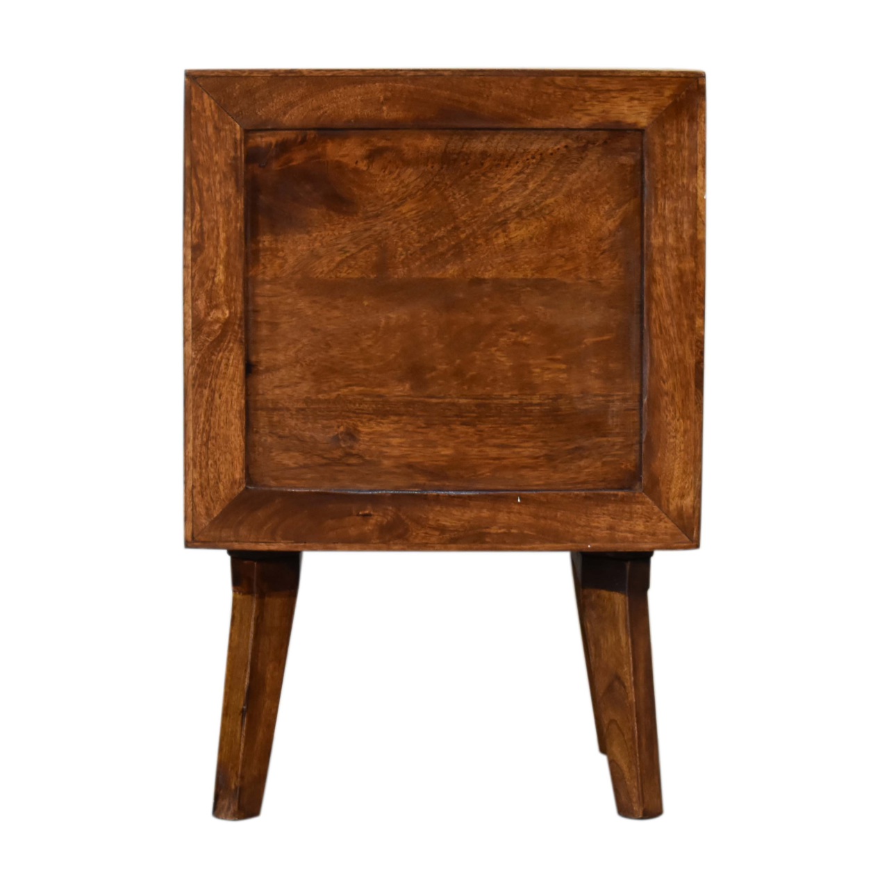 Solid Mango Wood Chestnut Finished Carved Front 1 Door Bedside - Image 9