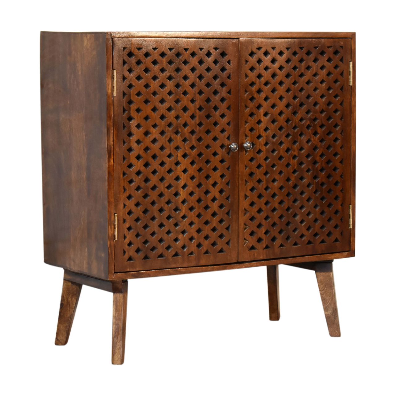 Solid Mango Wood Chestnut Finished Carved Front 2 Door Cabinet - Image 2